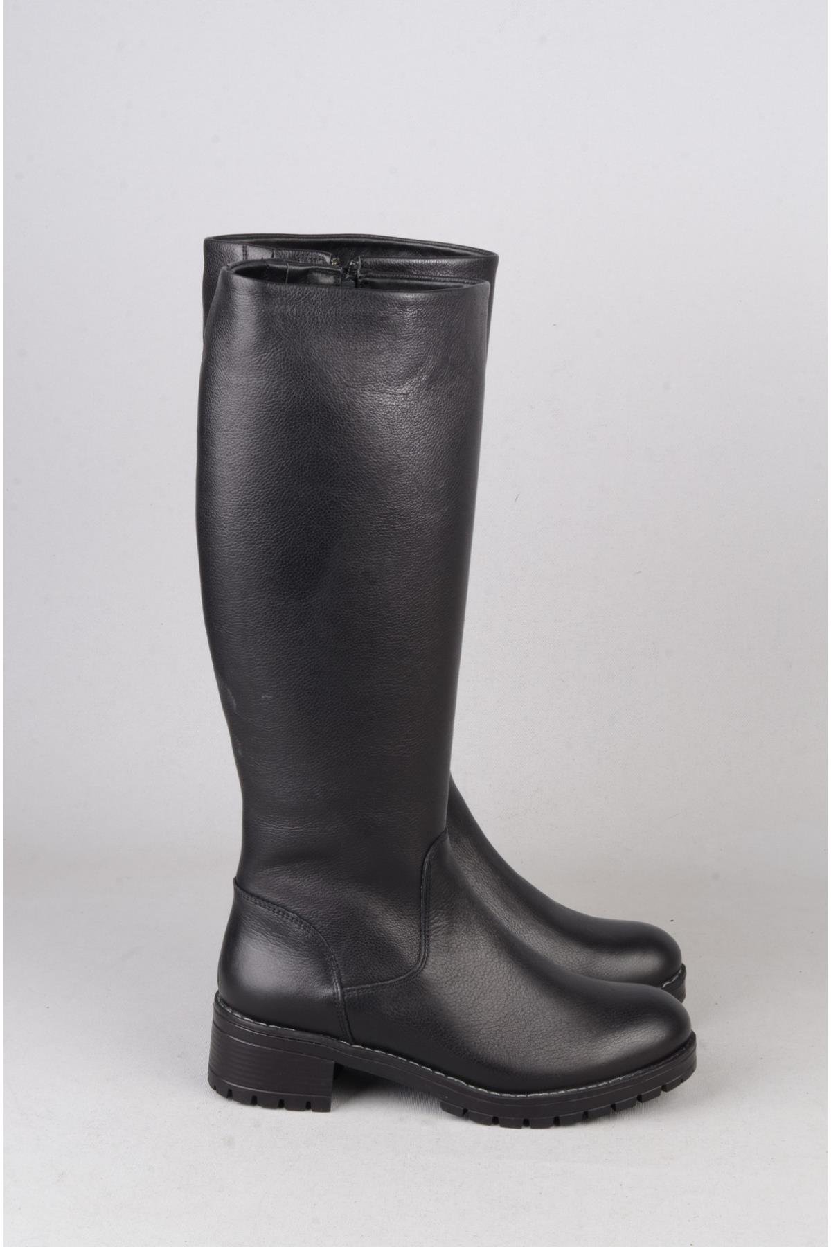 SEÇ 26900-1 HAKİKİ DERİ TOPUKLU KADIN ÇİZME (Topuk Boyu: 4 cm) SİYAH