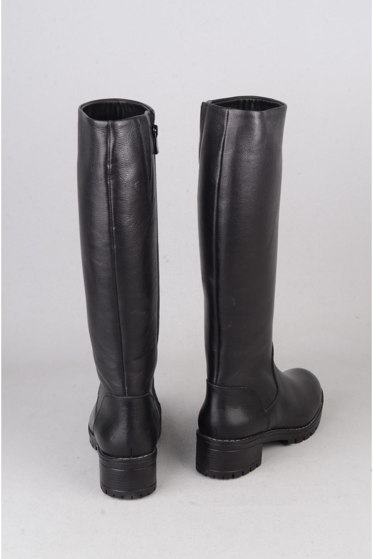 SEÇ 26900-1 HAKİKİ DERİ TOPUKLU KADIN ÇİZME (Topuk Boyu: 4 cm) SİYAH