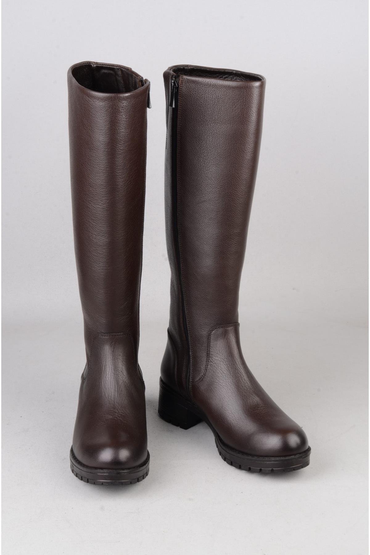 SEÇ 26900-1 HAKİKİ DERİ TOPUKLU KADIN ÇİZME (Topuk Boyu: 4 cm) KAHVE