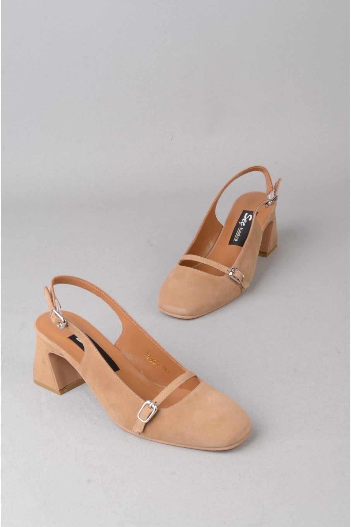 SEÇ 2697 HAKİKİ DERİ TOPUKLU AYAKKABI (Topuk Boyu: 7 cm ) SİGARO