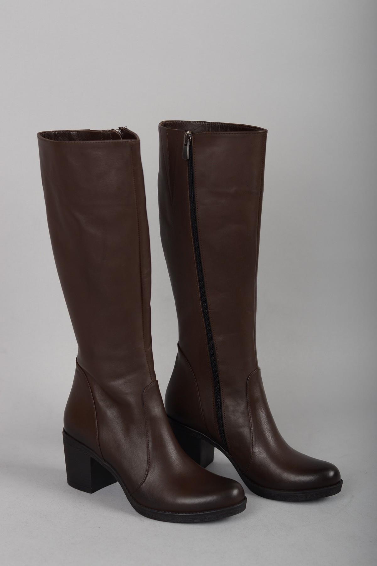 SEÇ 3000 HAKİKİ DERİ TOPUKLU ÇİZME (6 cm) KAHVE