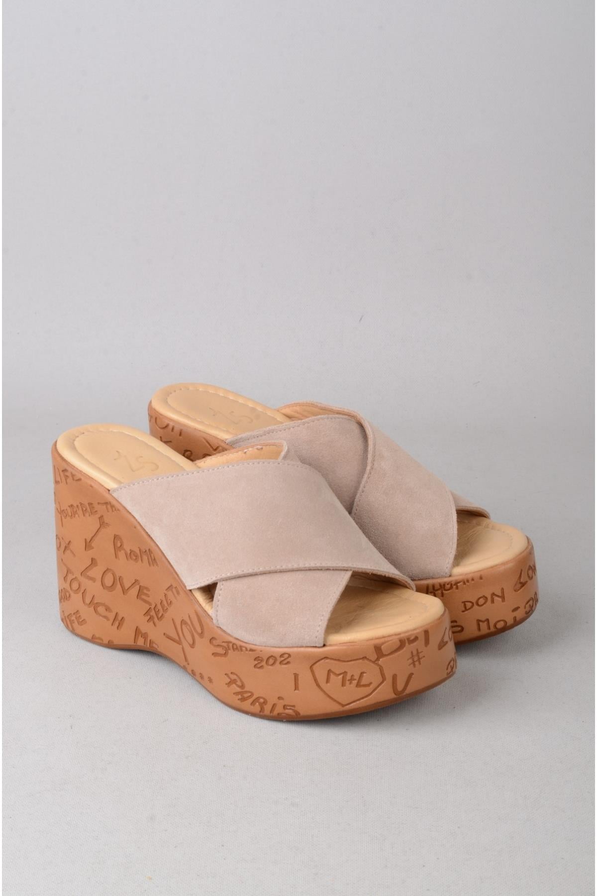 SEÇ 4022 HAKİKİ DERİ DOLGU TOPUK TERLİK (Topuk Boyu:10 cm, Platform: 3,5 cm) VİZON SÜET