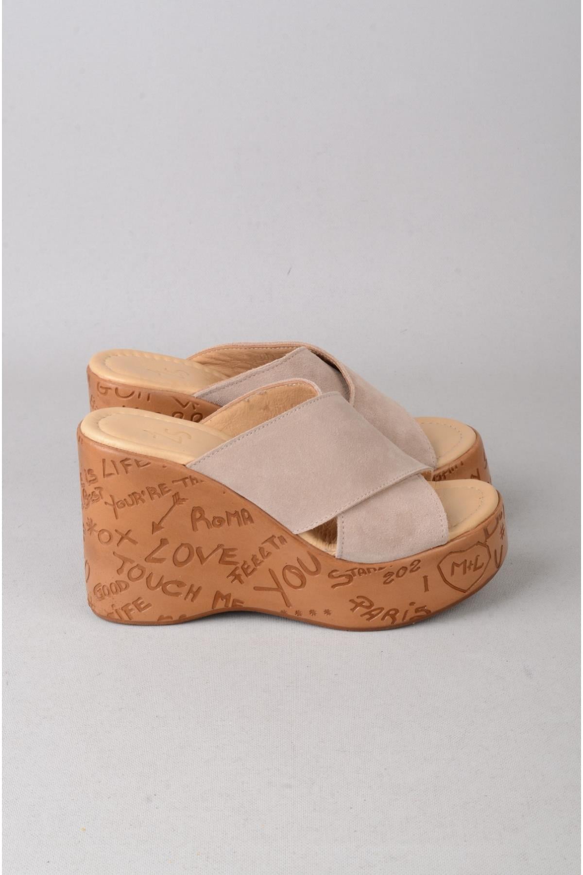 SEÇ 4022 HAKİKİ DERİ DOLGU TOPUK TERLİK (Topuk Boyu:10 cm, Platform: 3,5 cm) VİZON SÜET