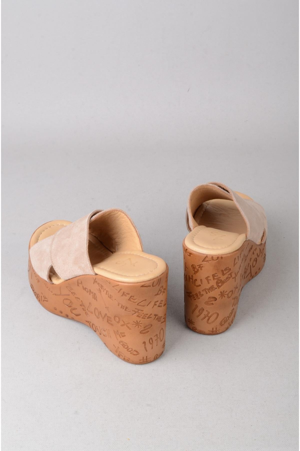 SEÇ 4022 HAKİKİ DERİ DOLGU TOPUK TERLİK (Topuk Boyu:10 cm, Platform: 3,5 cm) VİZON SÜET