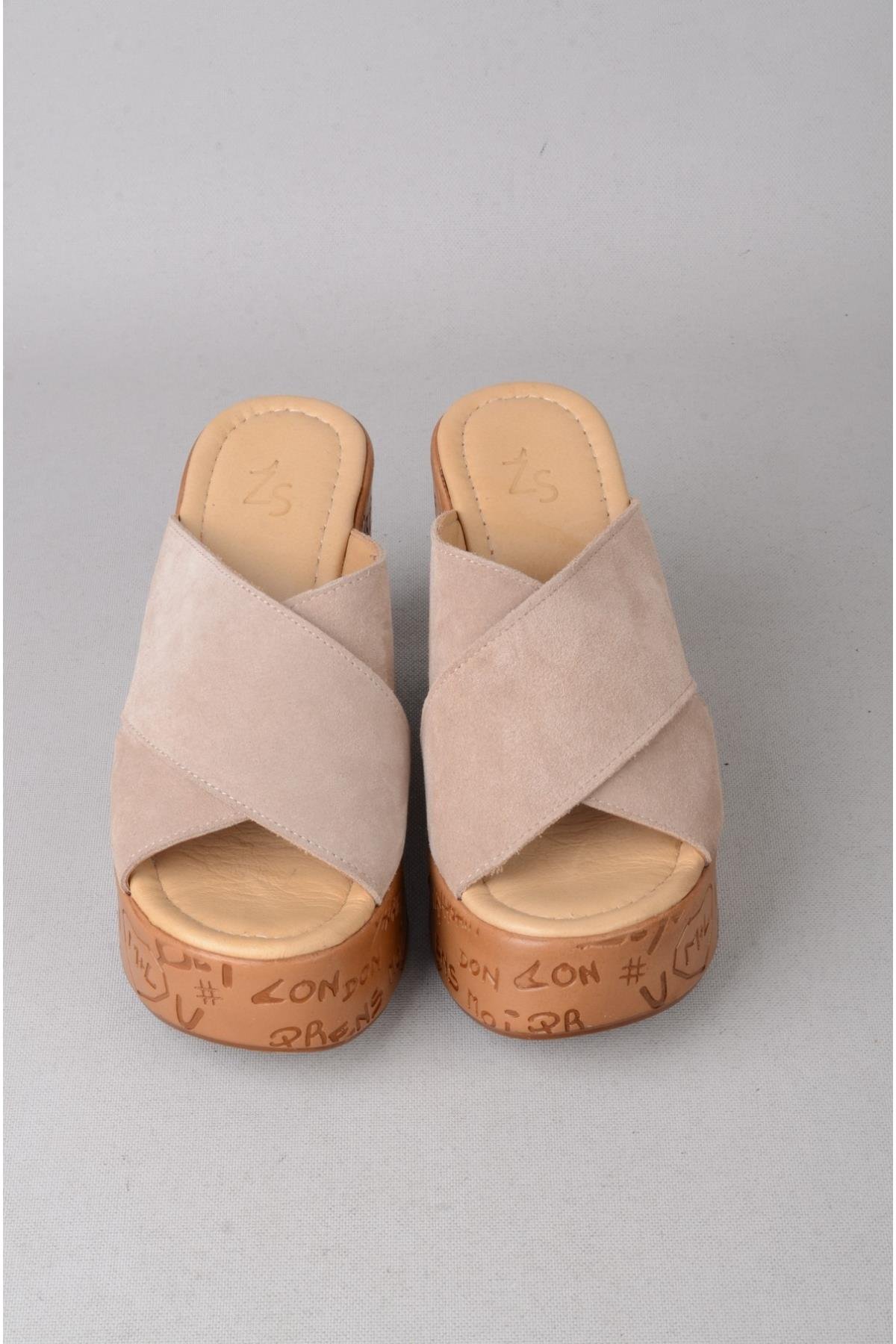 SEÇ 4022 HAKİKİ DERİ DOLGU TOPUK TERLİK (Topuk Boyu:10 cm, Platform: 3,5 cm) VİZON SÜET