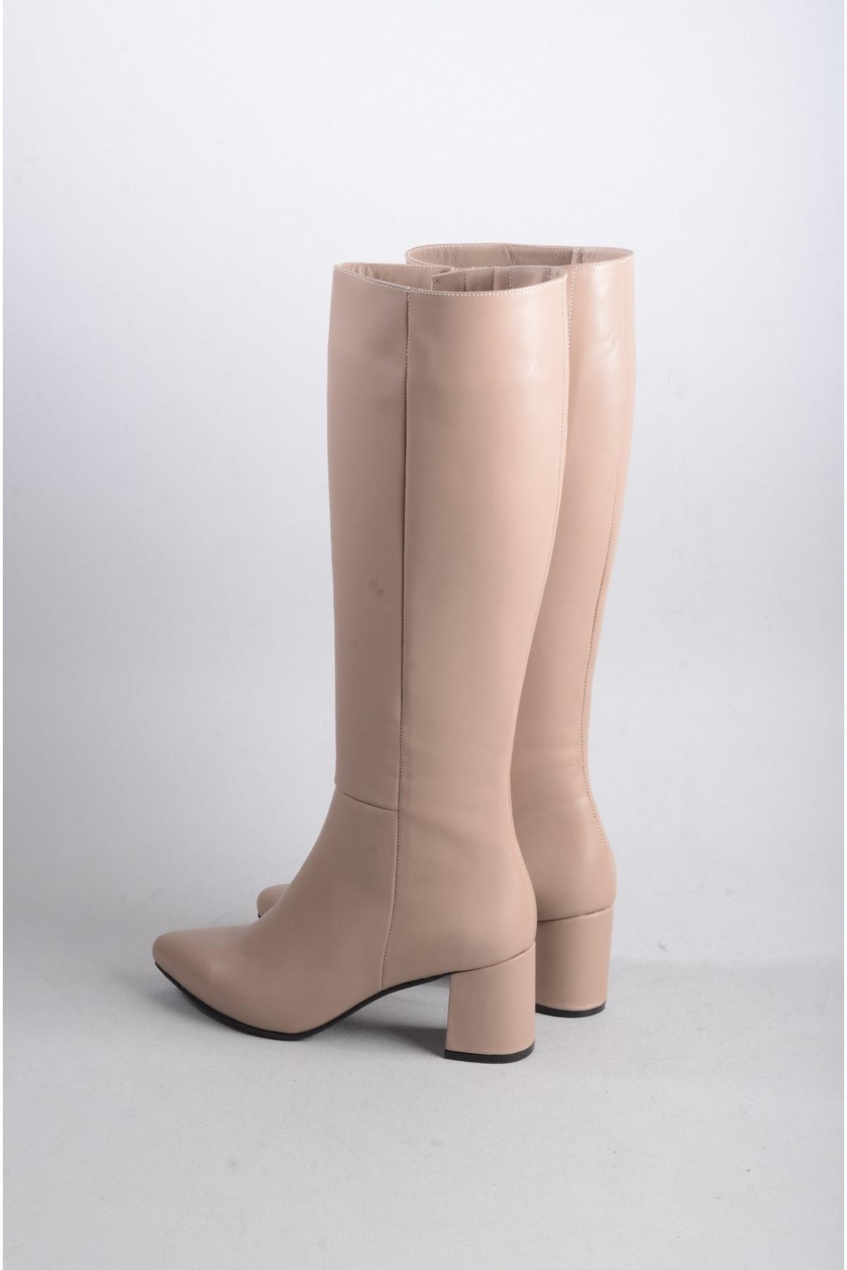 SEÇ 404 HAKİKİ DERİ TOPUKLU ÇİZME (6,5 cm) VİZON