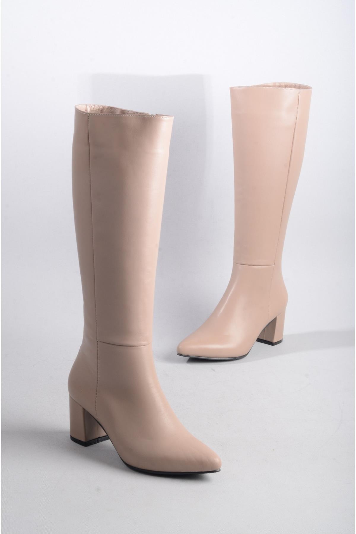 SEÇ 404 HAKİKİ DERİ TOPUKLU ÇİZME (6,5 cm) VİZON
