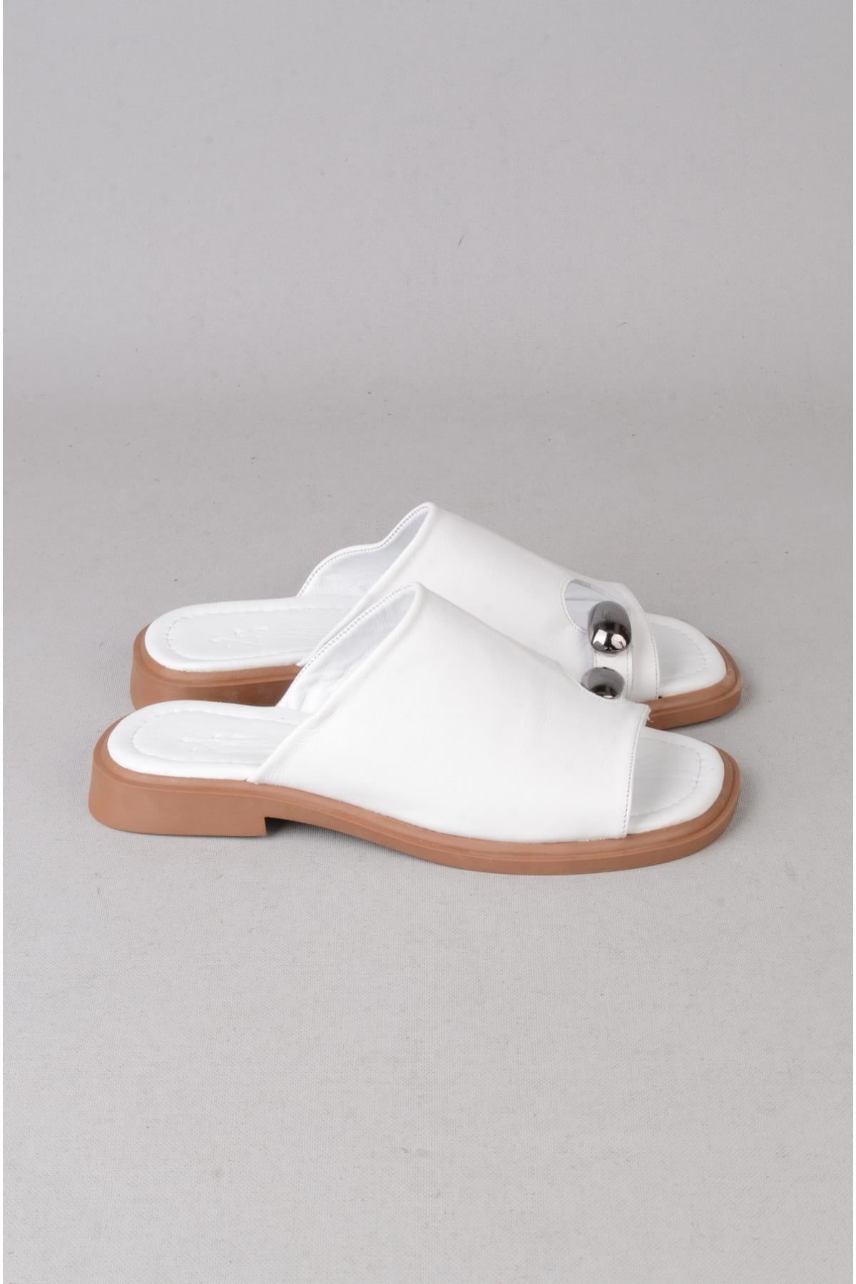 SEÇ 4099 HAKİKİ DERİ KADIN PARMAK ARASI TERLİK (Topuk Boyu:2cm) BEYAZ