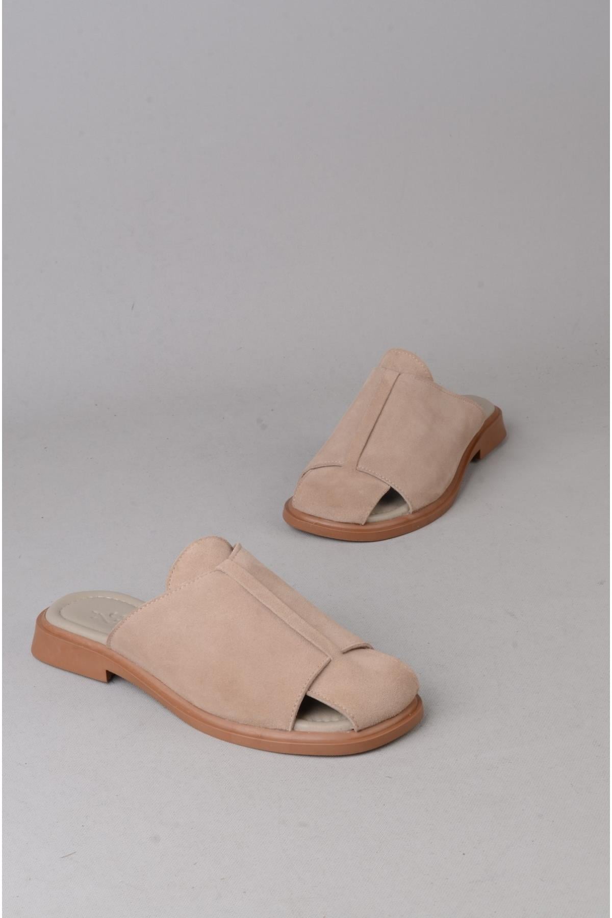 SEÇ 4104 HAKİKİ DERİ KADIN TERLİK (Topuk Boyu:2cm) VİZON SÜET