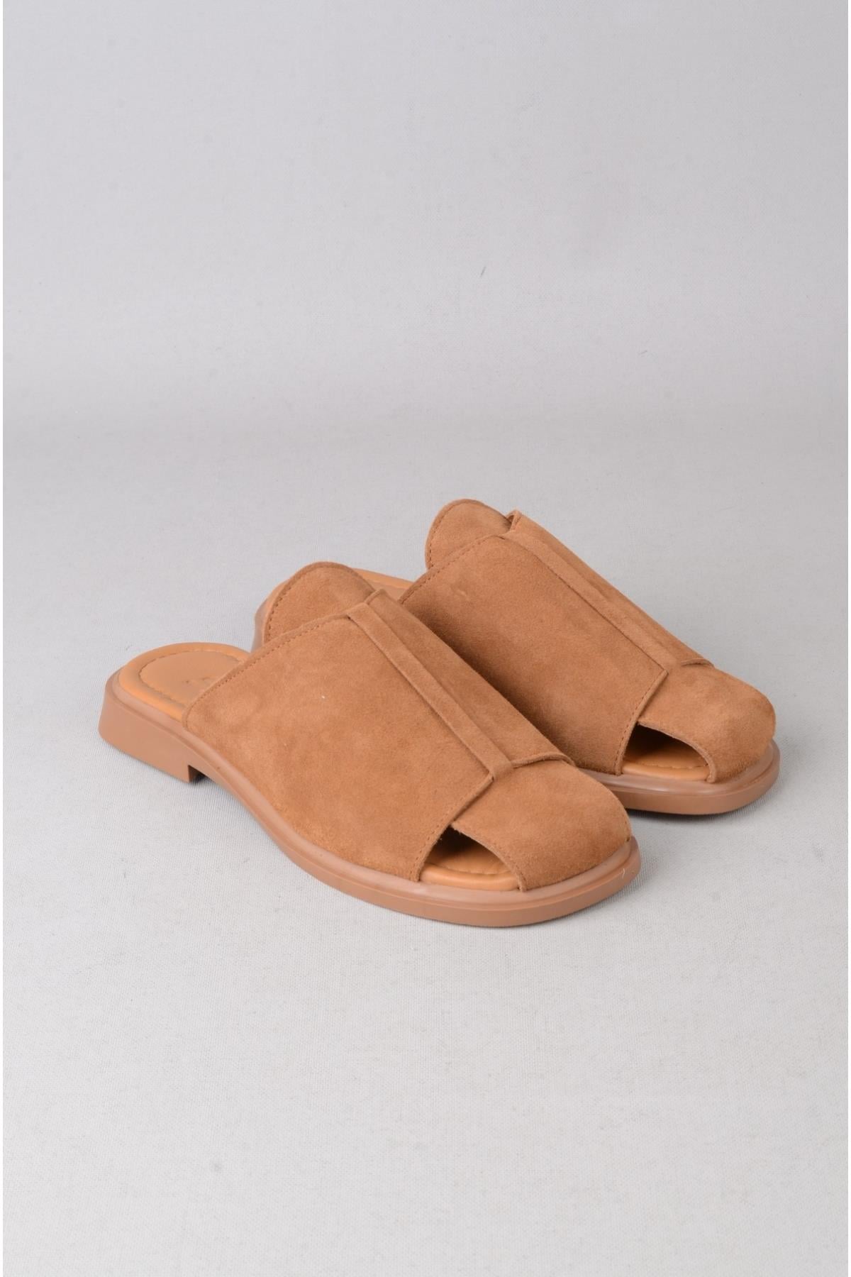 SEÇ 4104 HAKİKİ DERİ KADIN TERLİK (Topuk Boyu:2cm) TABA SÜET