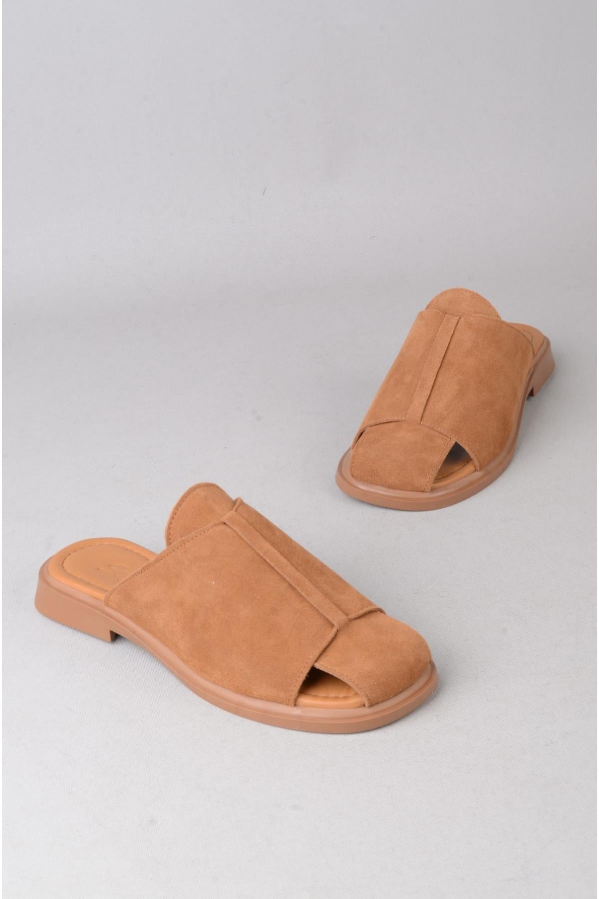 SEÇ 4104 HAKİKİ DERİ KADIN TERLİK (Topuk Boyu:2cm) TABA SÜET