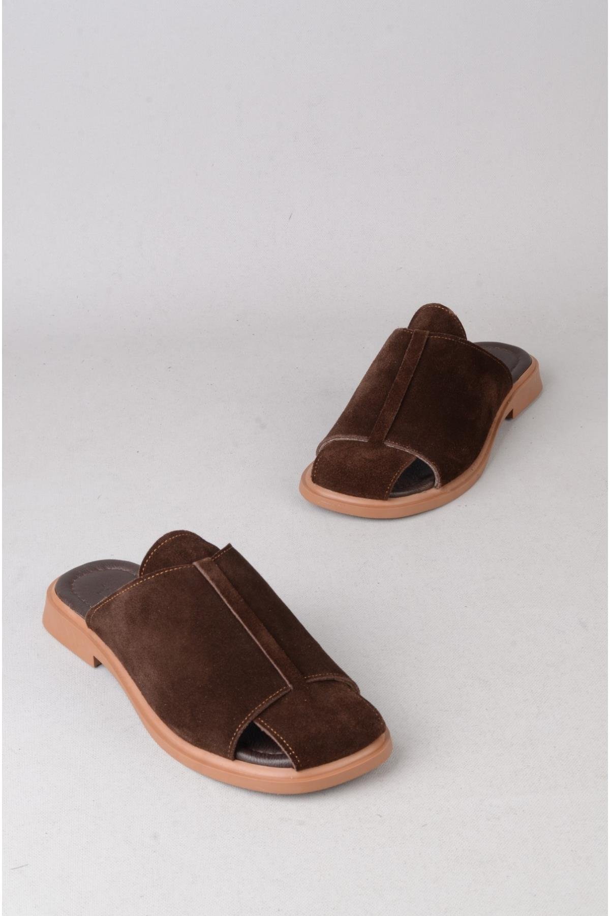 SEÇ 4104 HAKİKİ DERİ KADIN TERLİK (Topuk Boyu:2cm) KAHVE SÜET