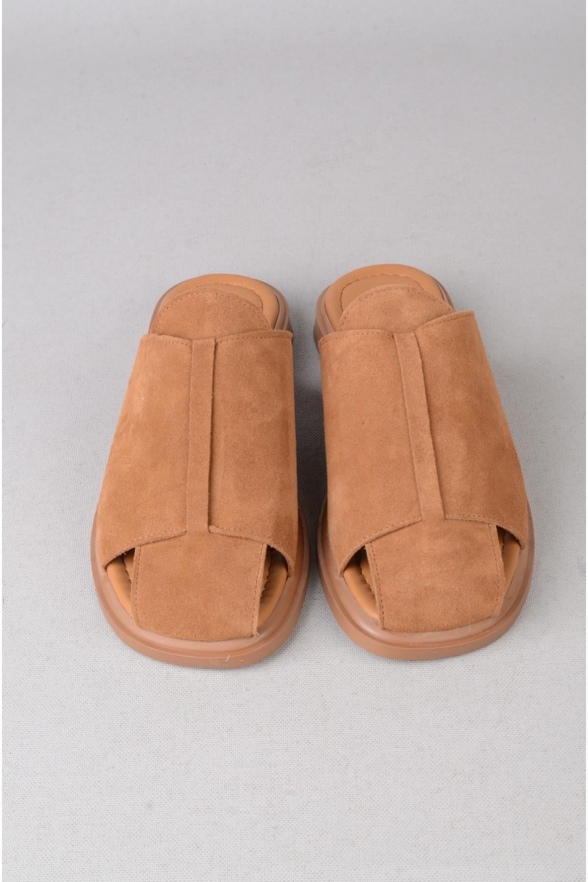 SEÇ 4104 HAKİKİ DERİ KADIN TERLİK (Topuk Boyu:2cm) TABA SÜET