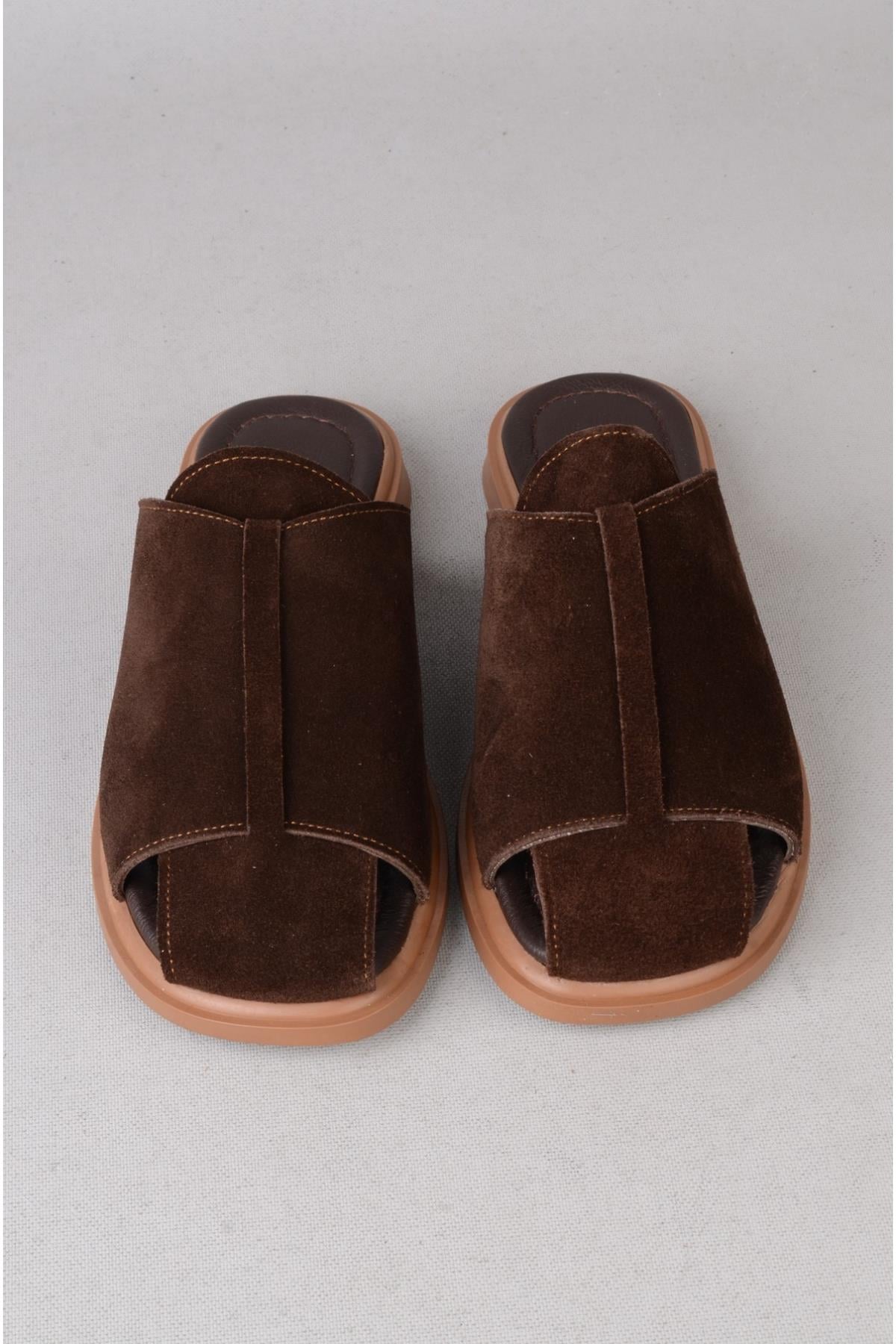 SEÇ 4104 HAKİKİ DERİ KADIN TERLİK (Topuk Boyu:2cm) KAHVE SÜET