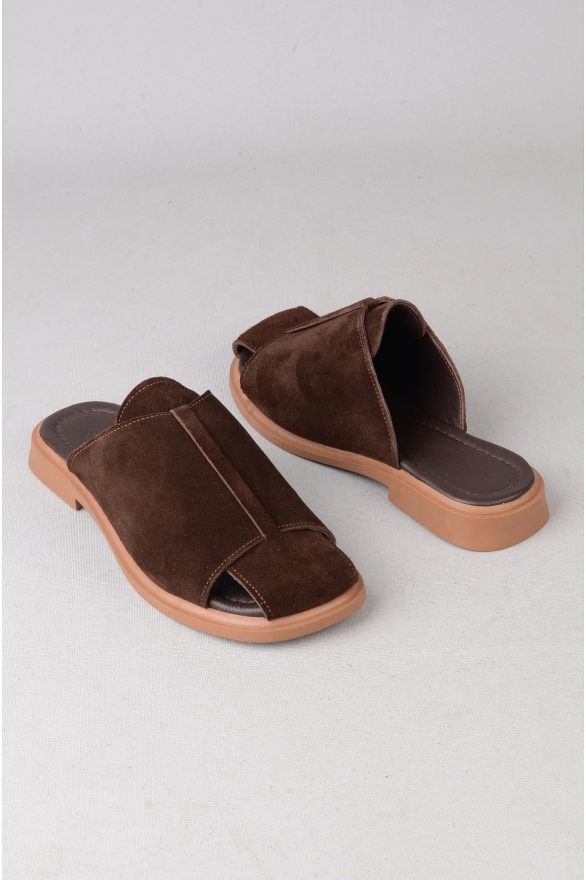 SEÇ 4104 HAKİKİ DERİ KADIN TERLİK (Topuk Boyu:2cm) KAHVE SÜET