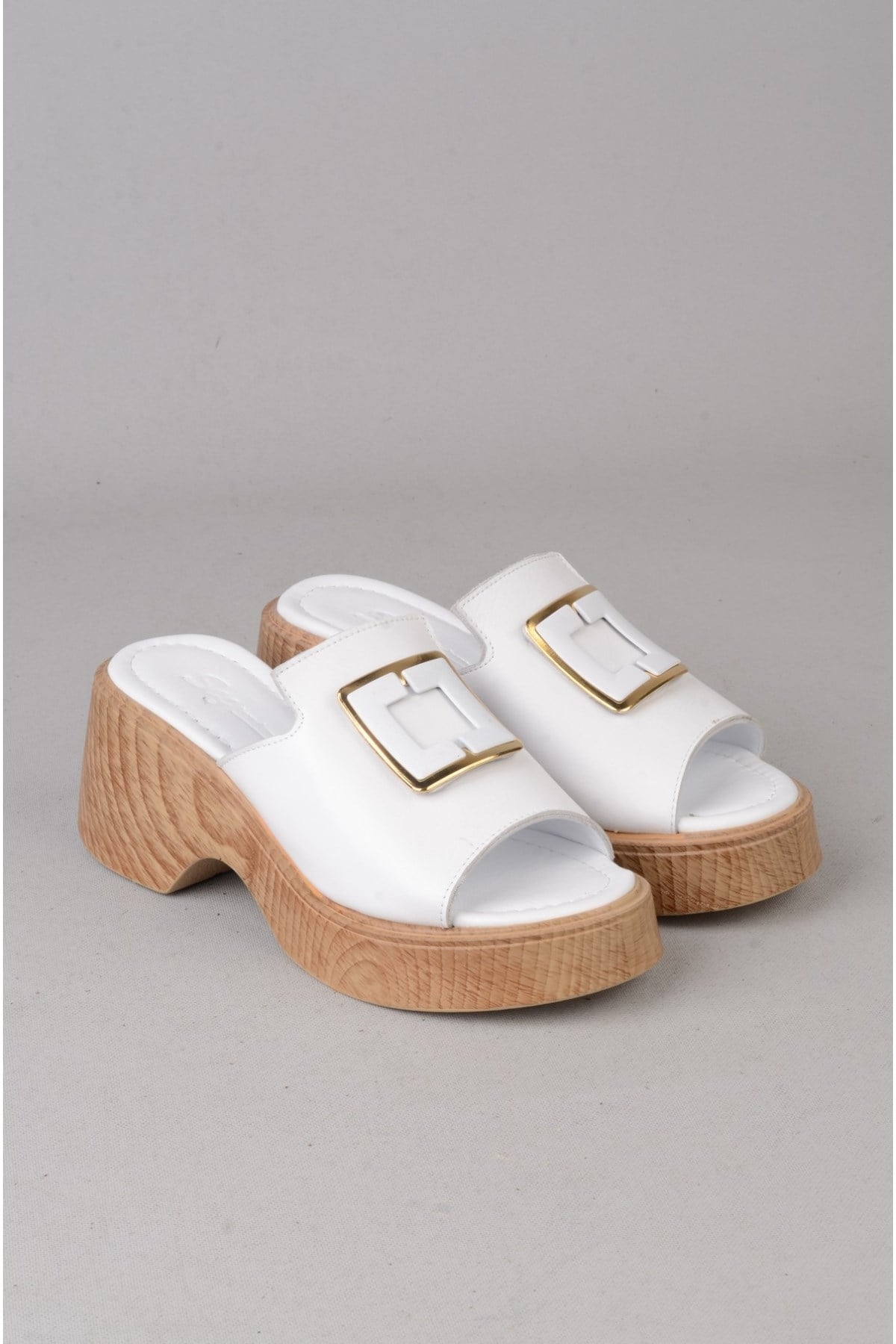 SEÇ 4123 HAKİKİ DERİ PLATFORM TOPUKLU TERLİK (Topuk:7cm Platform:2,5cm) BEYAZ