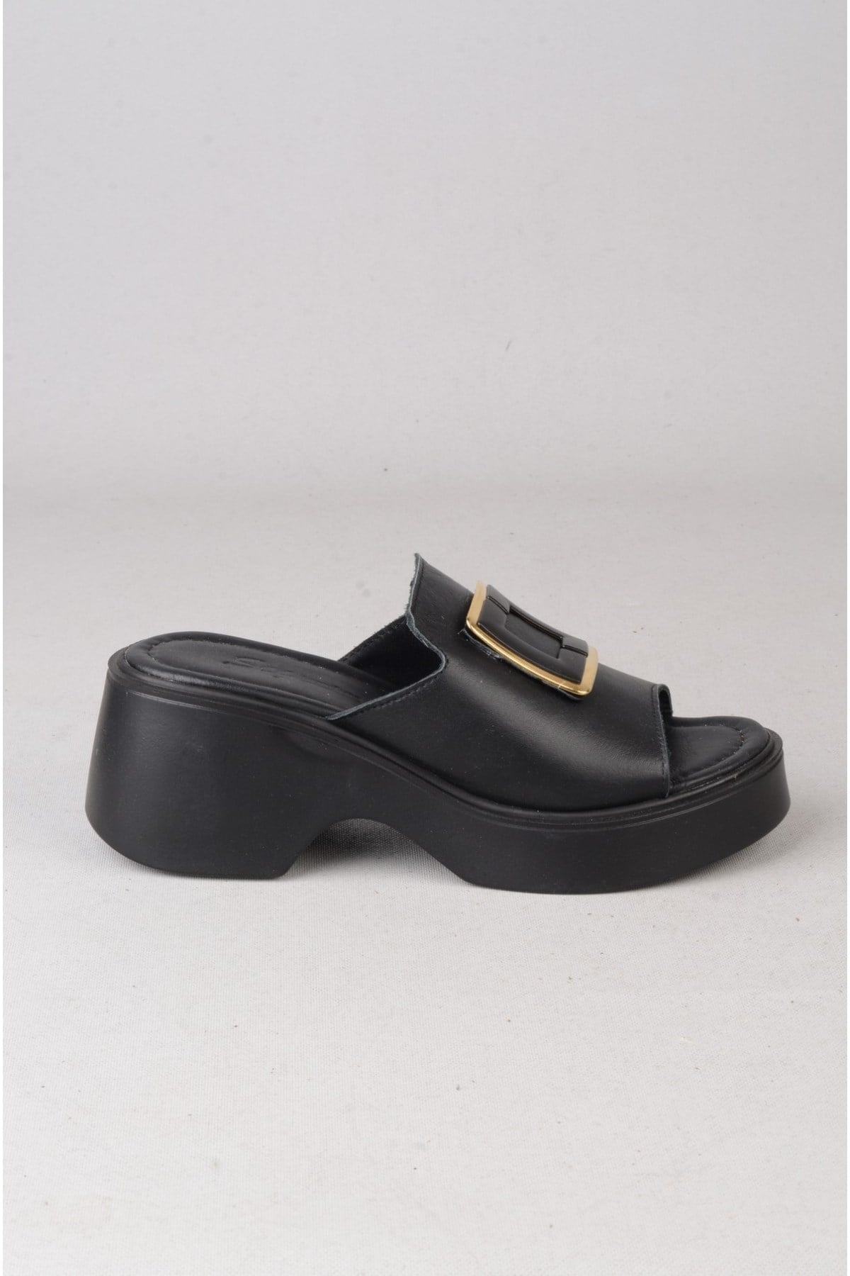 SEÇ 4123 HAKİKİ DERİ PLATFORM TOPUKLU TERLİK (Topuk:7cm Platform:2,5cm) SİYAH