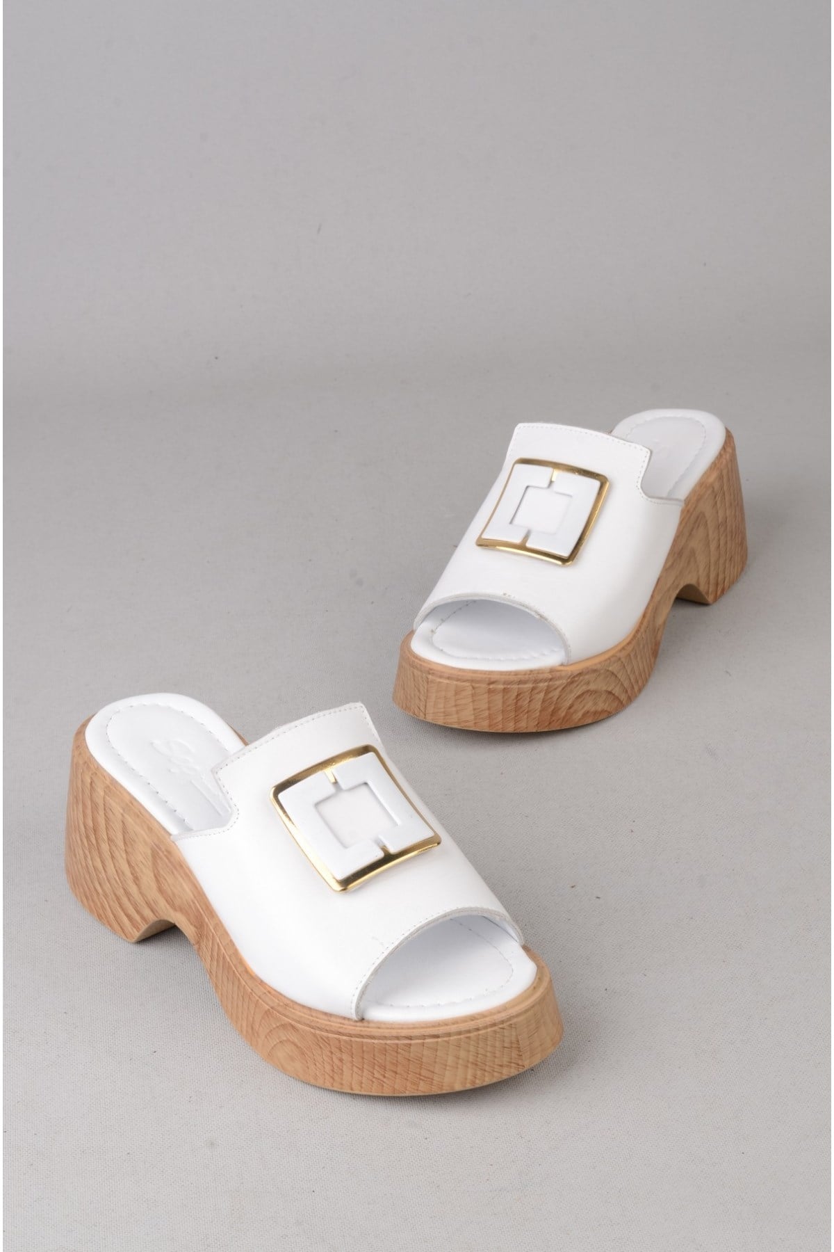 SEÇ 4123 HAKİKİ DERİ PLATFORM TOPUKLU TERLİK (Topuk:7cm Platform:2,5cm) BEYAZ