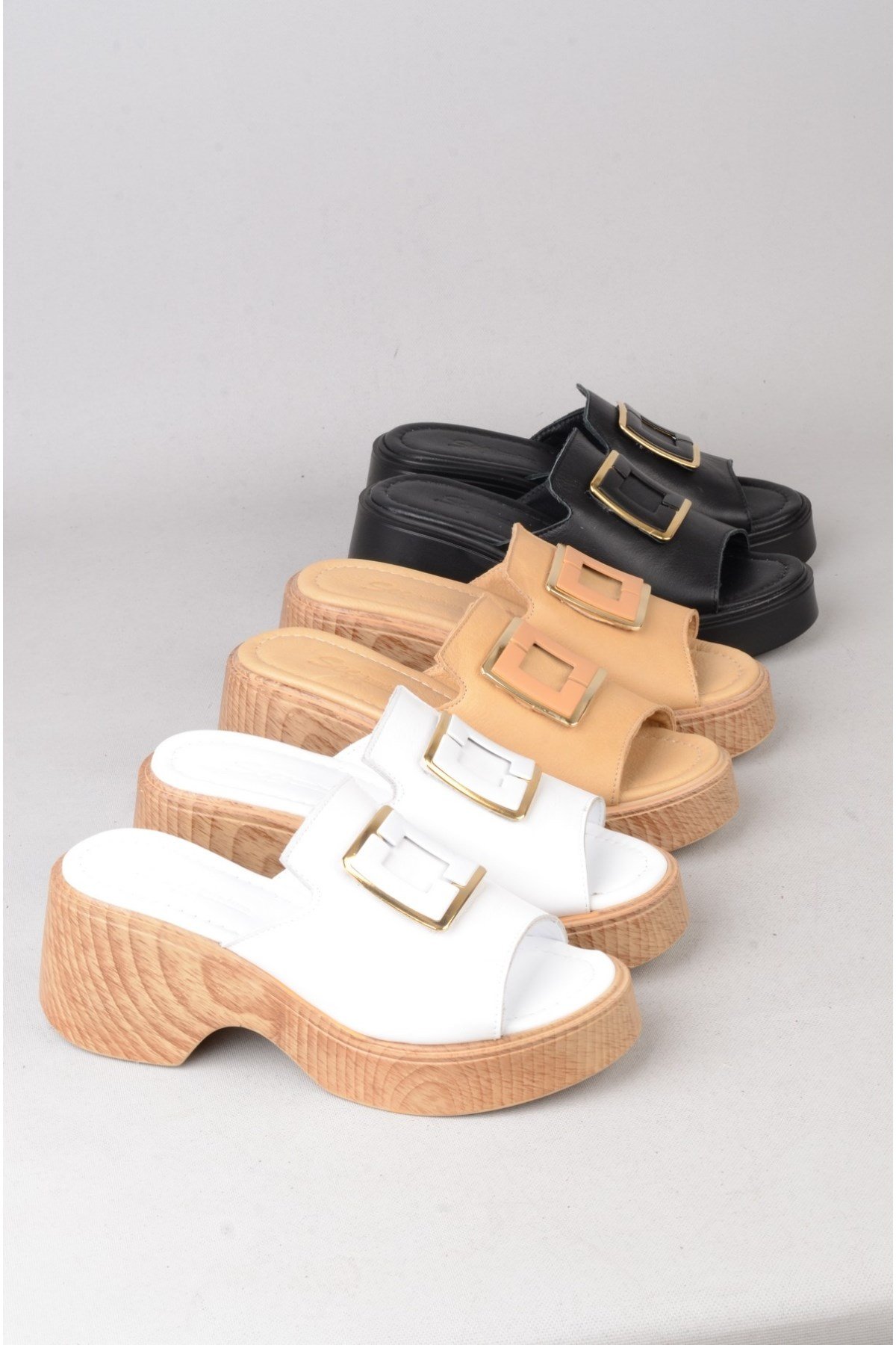 SEÇ 4123 HAKİKİ DERİ PLATFORM TOPUKLU TERLİK (Topuk:7cm Platform:2,5cm) KARAMEL