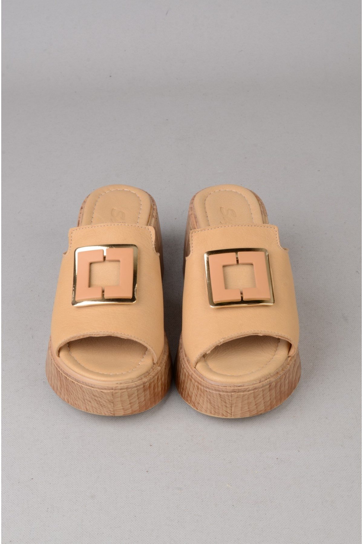 SEÇ 4123 HAKİKİ DERİ PLATFORM TOPUKLU TERLİK (Topuk:7cm Platform:2,5cm) KARAMEL