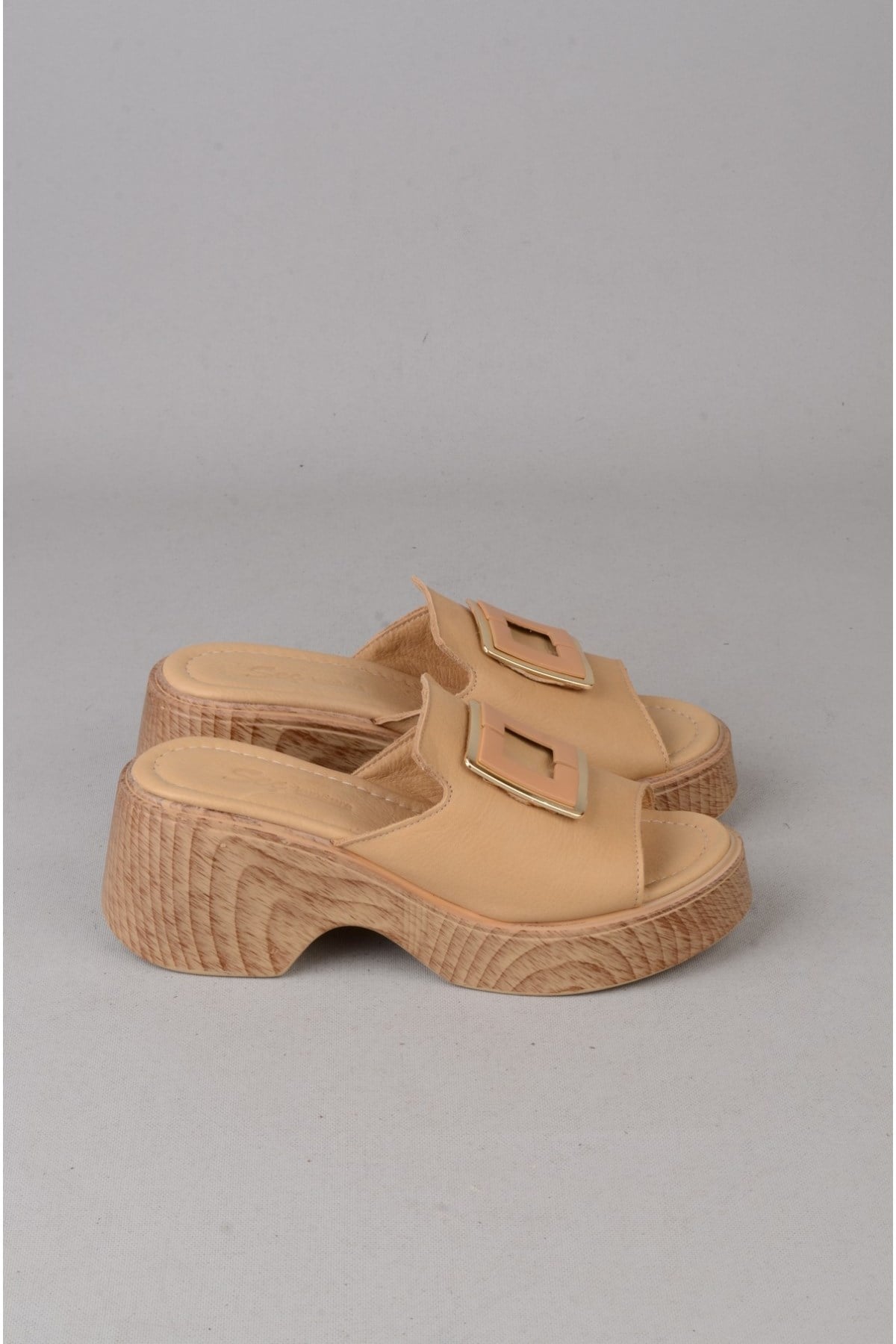 SEÇ 4123 HAKİKİ DERİ PLATFORM TOPUKLU TERLİK (Topuk:7cm Platform:2,5cm) KARAMEL