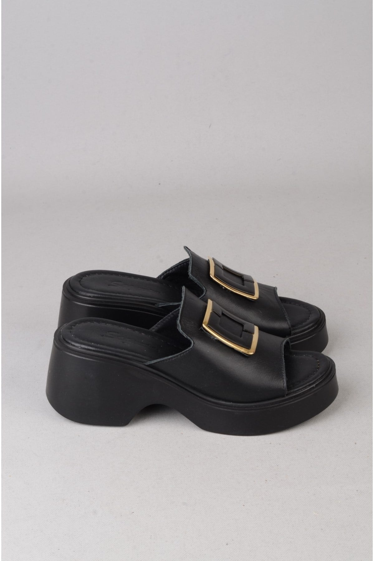 SEÇ 4123 HAKİKİ DERİ PLATFORM TOPUKLU TERLİK (Topuk:7cm Platform:2,5cm) SİYAH