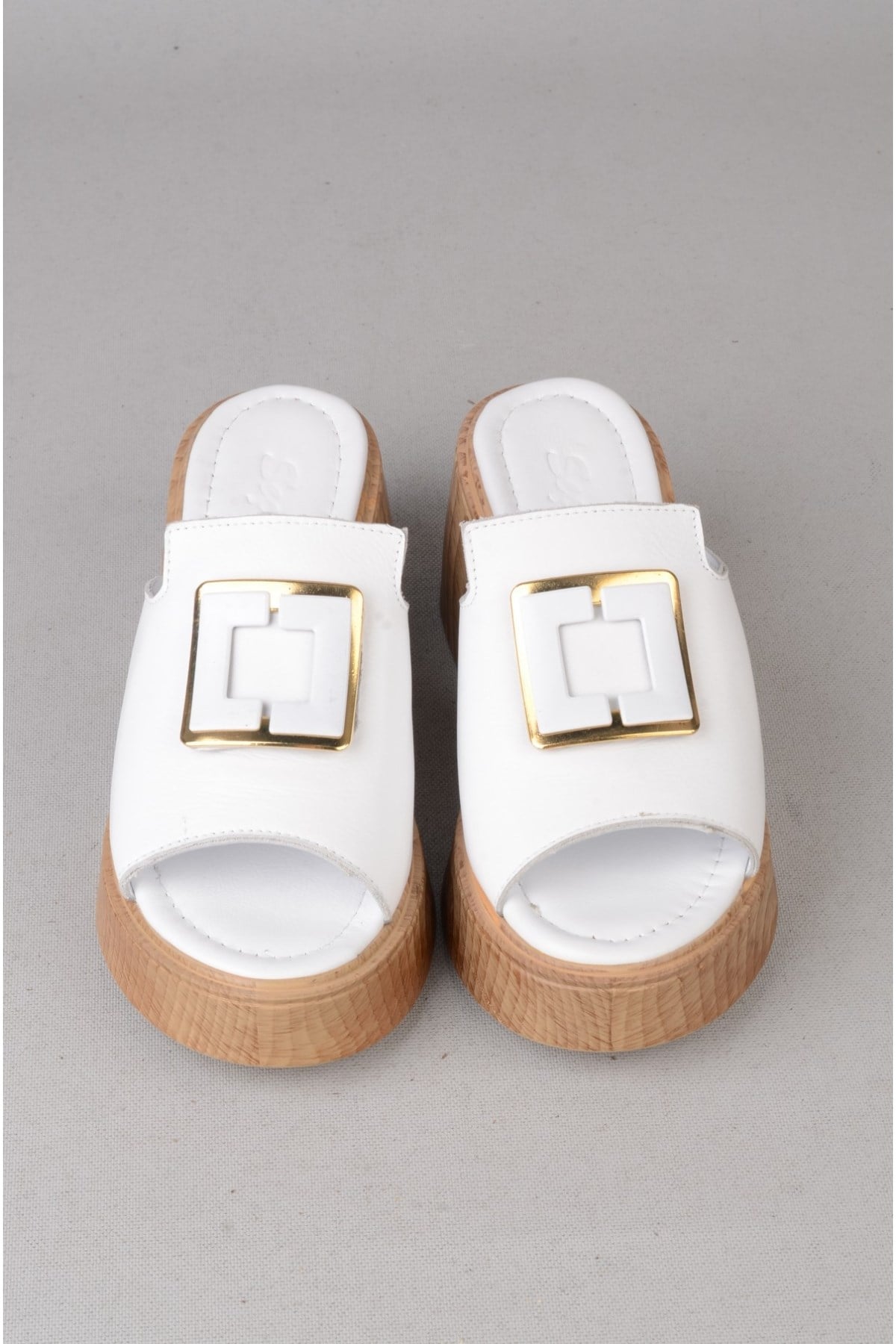 SEÇ 4123 HAKİKİ DERİ PLATFORM TOPUKLU TERLİK (Topuk:7cm Platform:2,5cm) BEYAZ