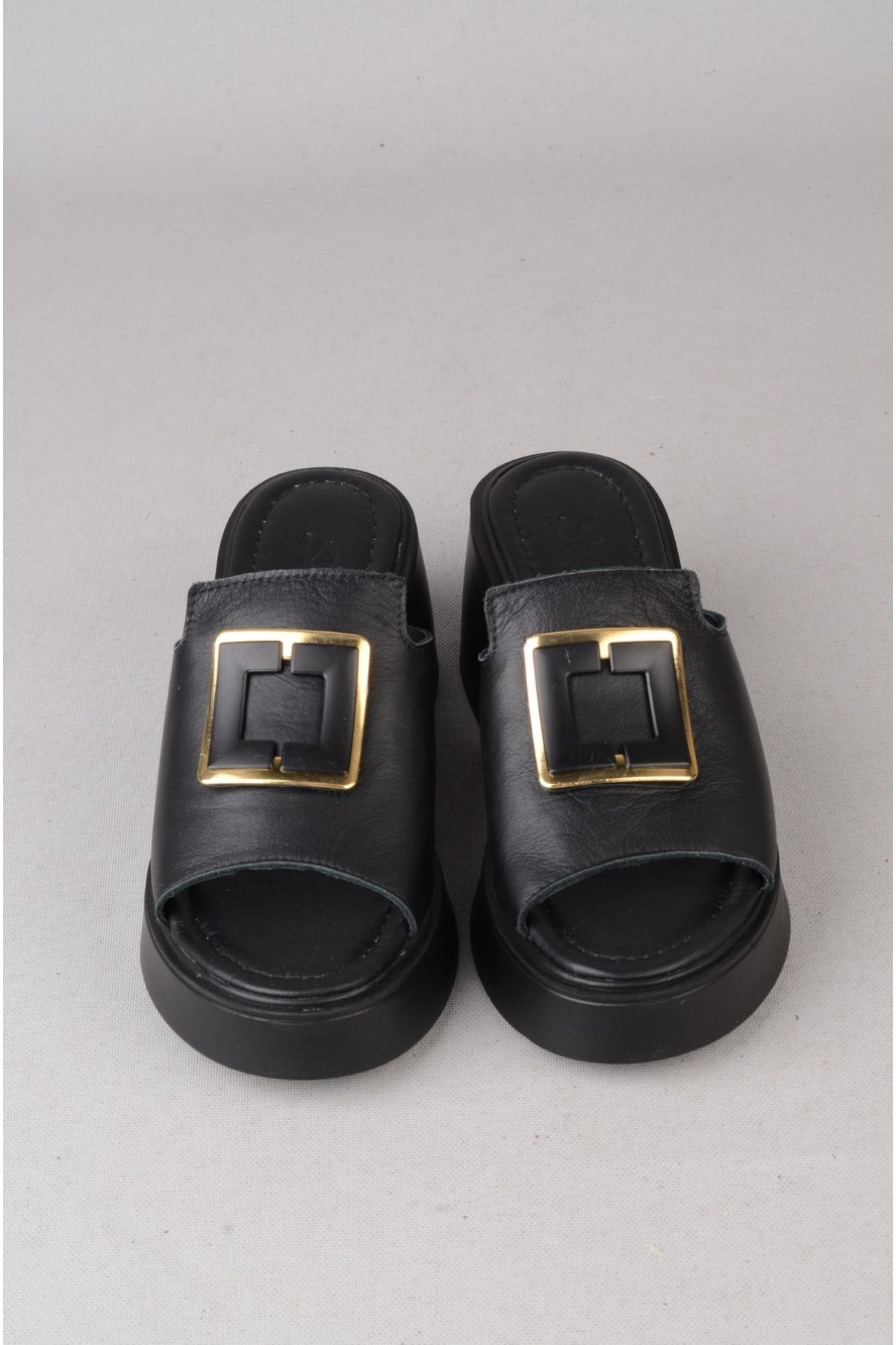 SEÇ 4123 HAKİKİ DERİ PLATFORM TOPUKLU TERLİK (Topuk:7cm Platform:2,5cm) SİYAH