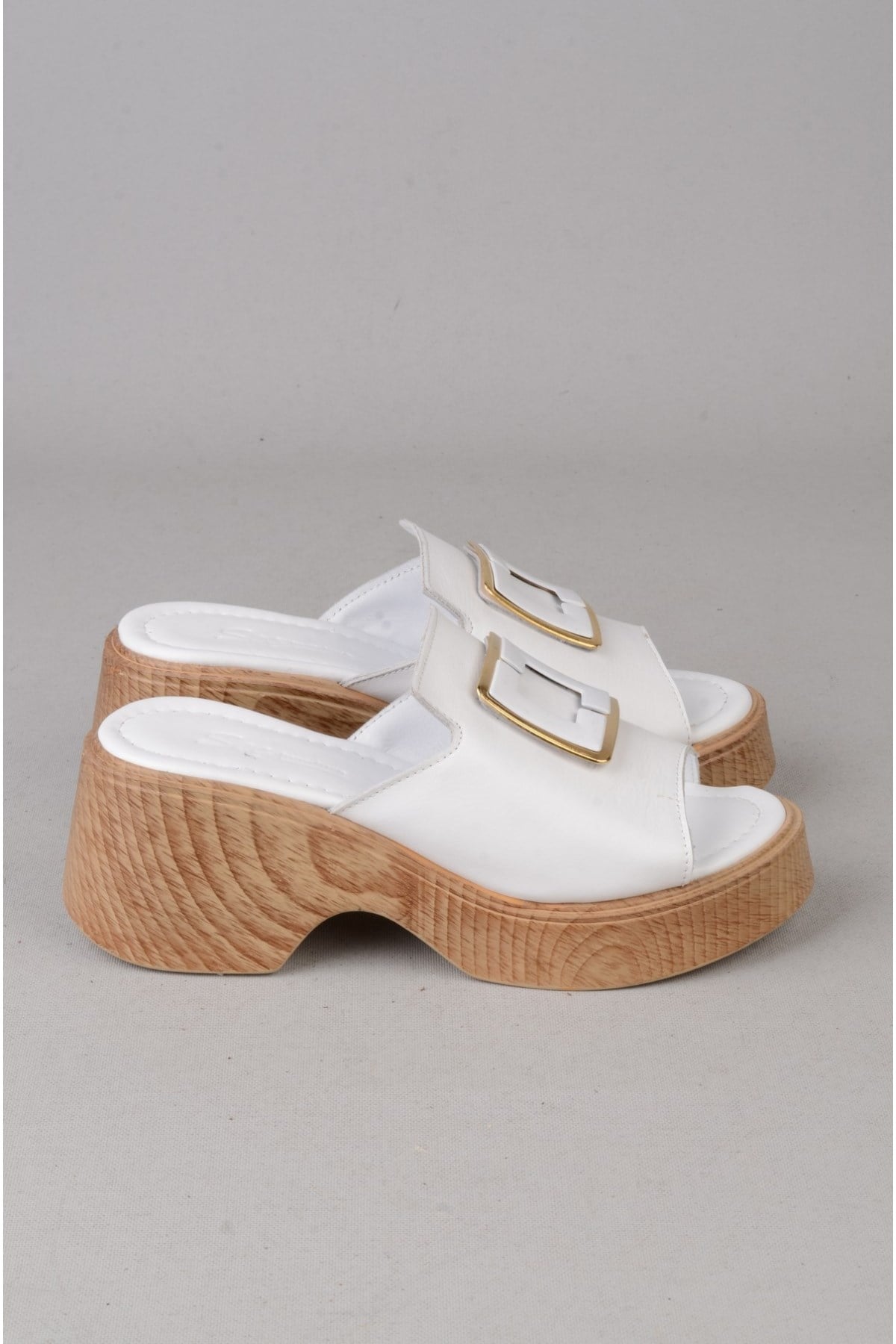 SEÇ 4123 HAKİKİ DERİ PLATFORM TOPUKLU TERLİK (Topuk:7cm Platform:2,5cm) BEYAZ