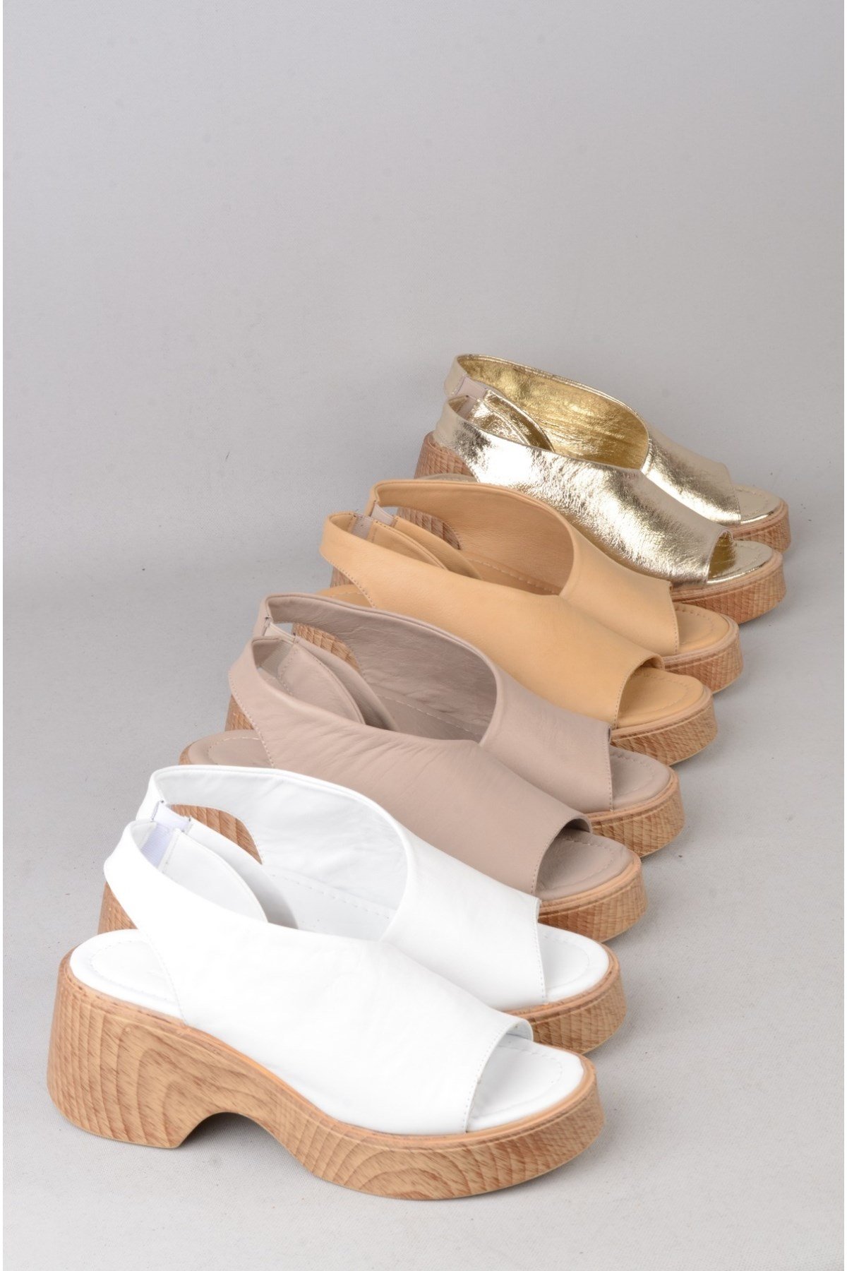 SEÇ 4125 HAKİKİ DERİ PLATFORM TOPUKLU SANDALET (Topuk:7cm Platform:2,5cm) GRİ