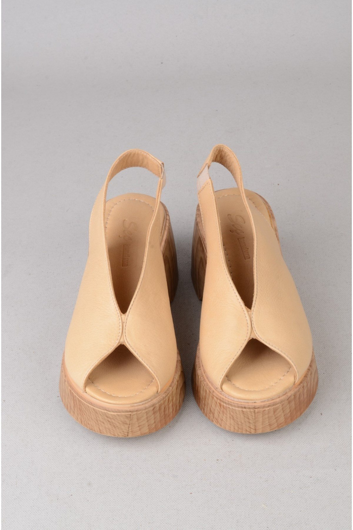 SEÇ 4126 HAKİKİ DERİ TOPUKLU KADIN SANDALET (Topuk:6,5cm Platform:2,5cm) KARAMEL