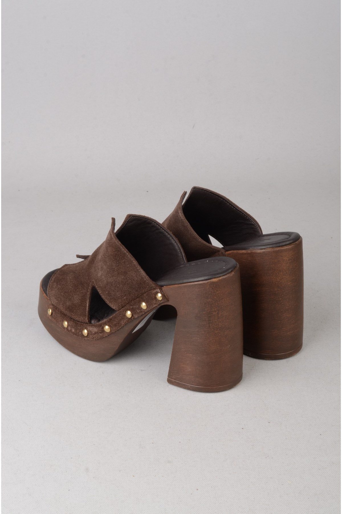 SEÇ 4129 HAKİKİ DERİ TAKUNYA TERLİK (Topuk: 11,5 cm) KOYU KAHVE SÜET