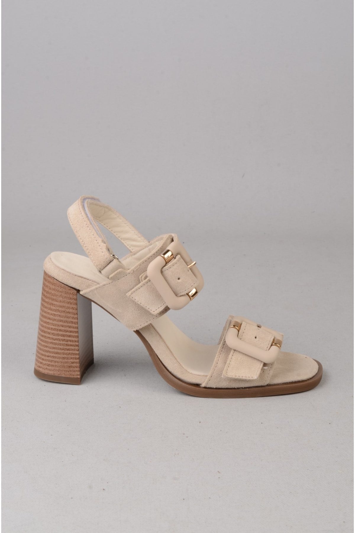 SEÇ 4177 HAKİKİ DERİ TOPUKLU SANDALET (Topuk: 8 cm) BEJ SÜET