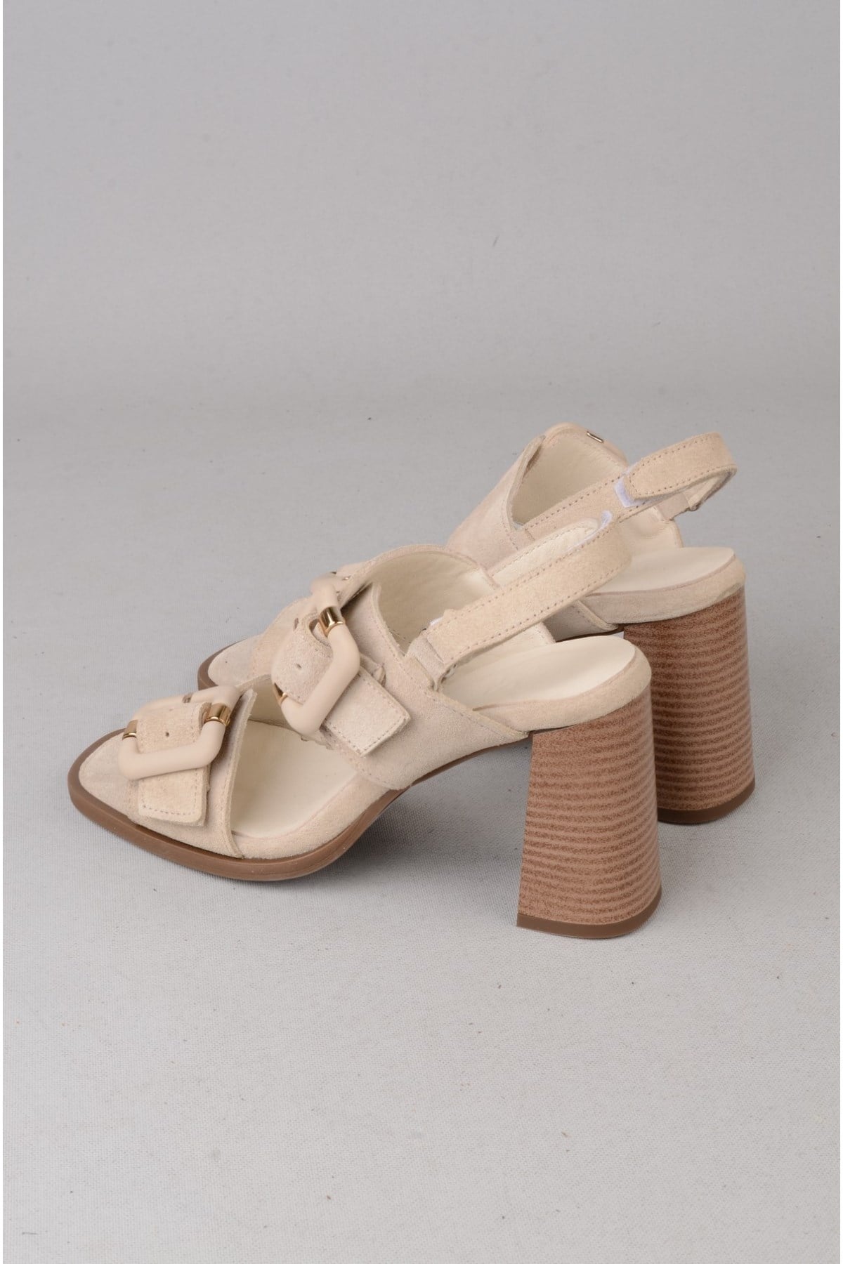 SEÇ 4177 HAKİKİ DERİ TOPUKLU SANDALET (Topuk: 8 cm) BEJ SÜET