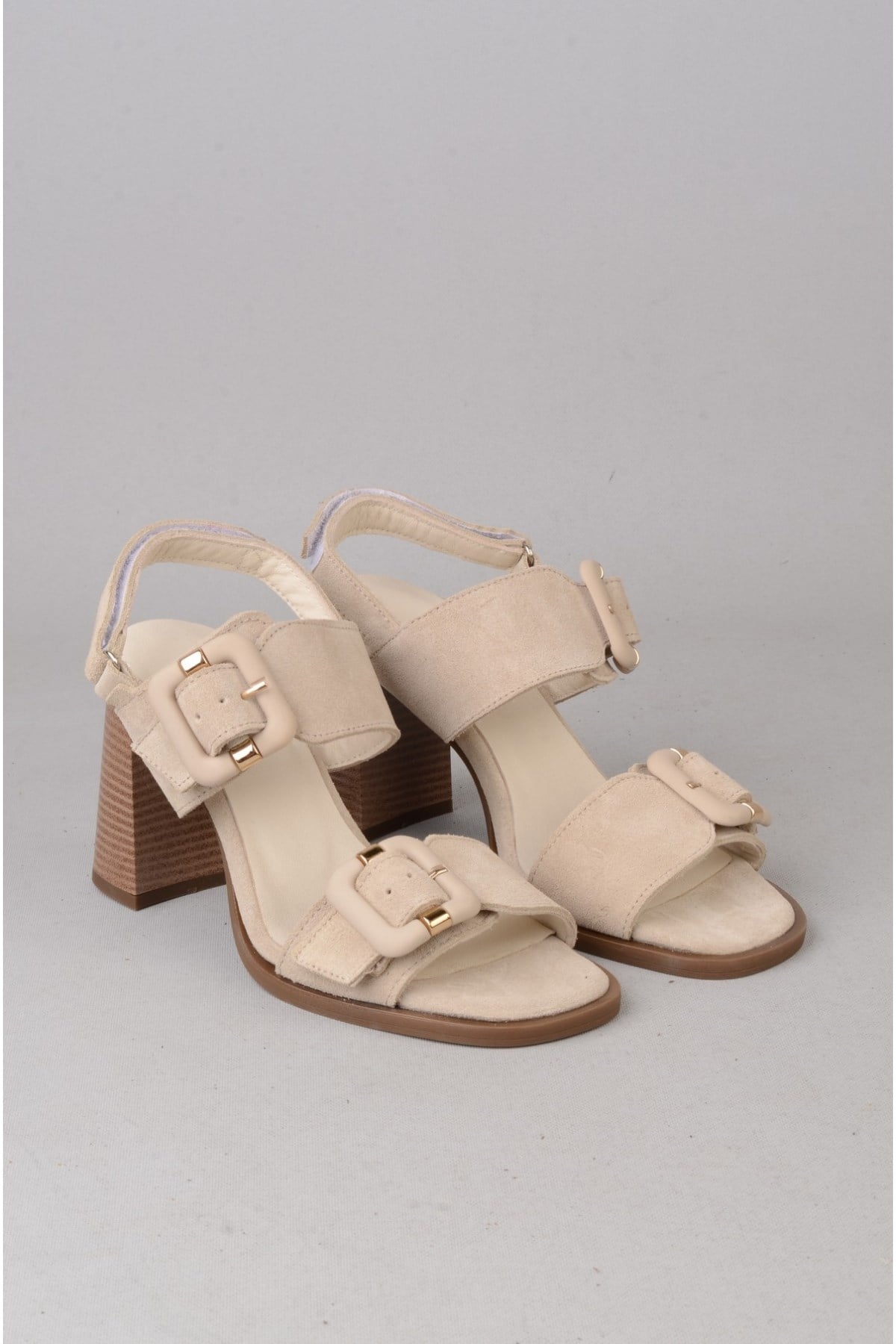 SEÇ 4177 HAKİKİ DERİ TOPUKLU SANDALET (Topuk: 8 cm) BEJ SÜET