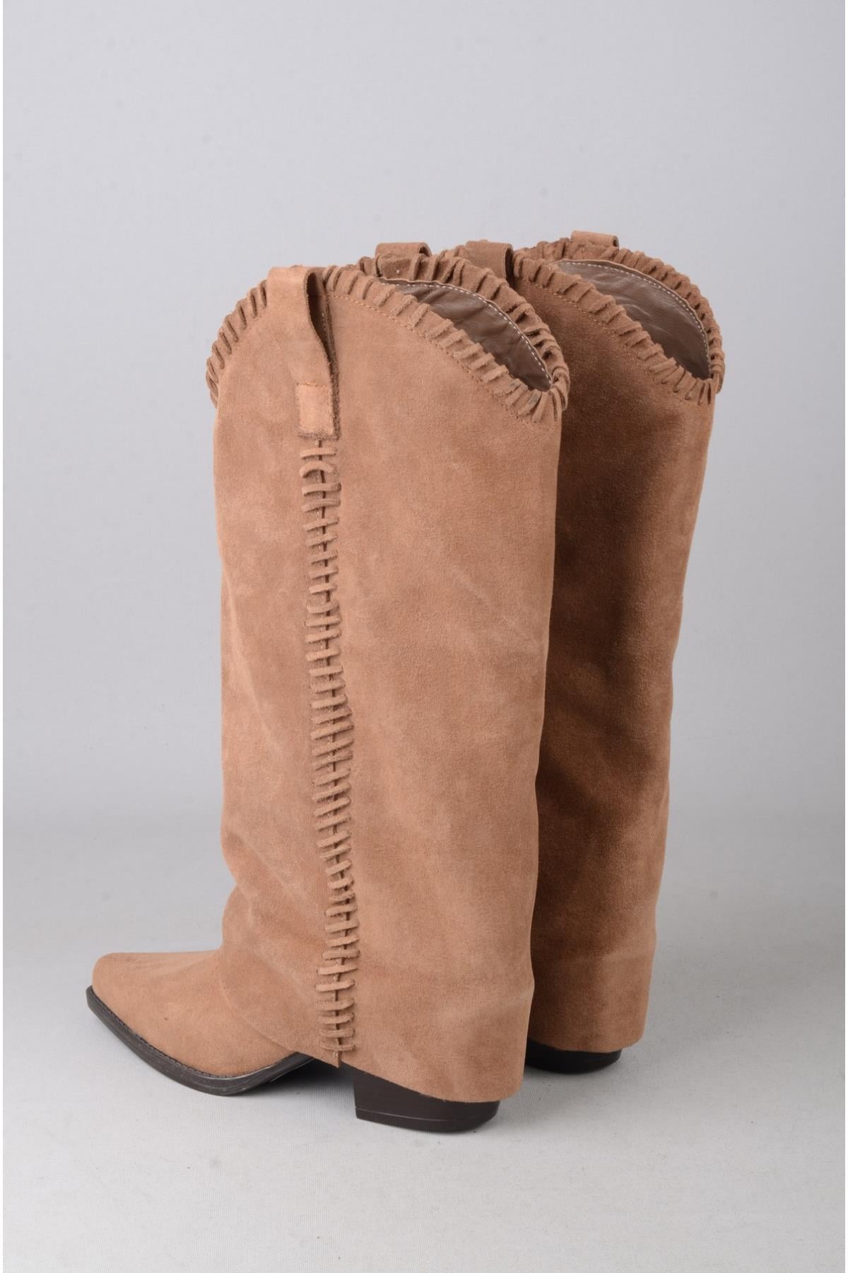 SEÇ 4500 HAKİKİ DERİ WESTERN TOPUKLU ÇİZME (Topuk Boyu:7 cm) SİGARO