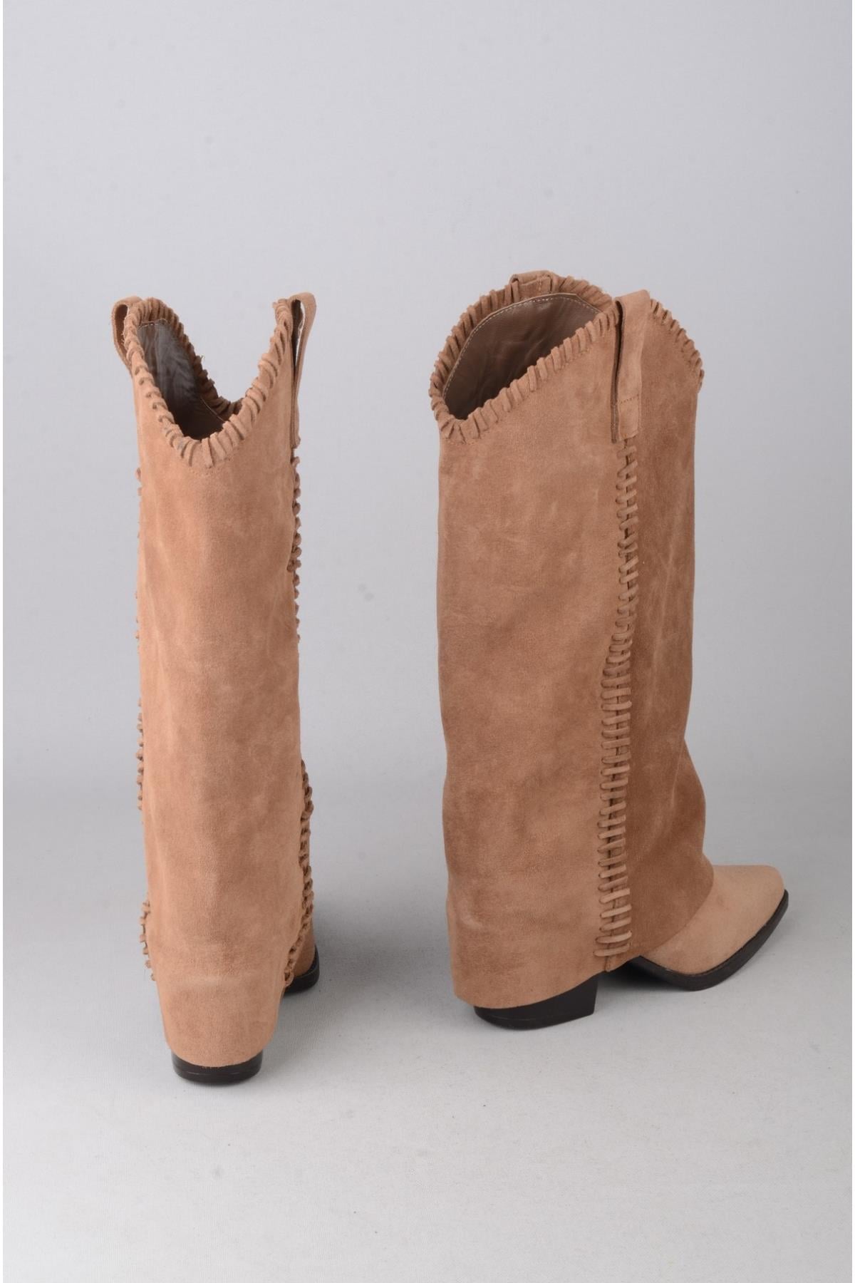 SEÇ 4500 HAKİKİ DERİ WESTERN TOPUKLU ÇİZME (Topuk Boyu:7 cm) SİGARO