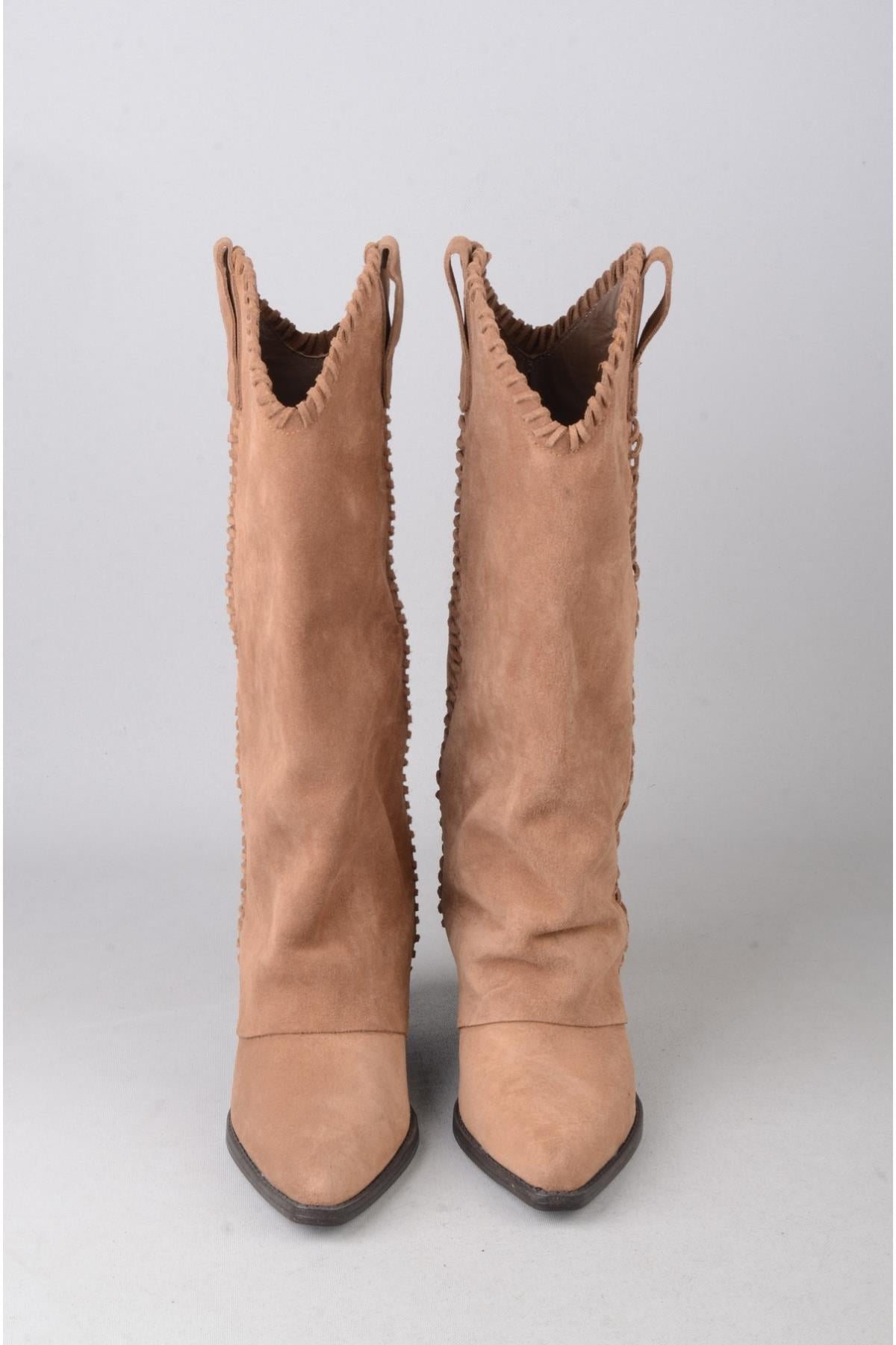 SEÇ 4500 HAKİKİ DERİ WESTERN TOPUKLU ÇİZME (Topuk Boyu:7 cm) SİGARO
