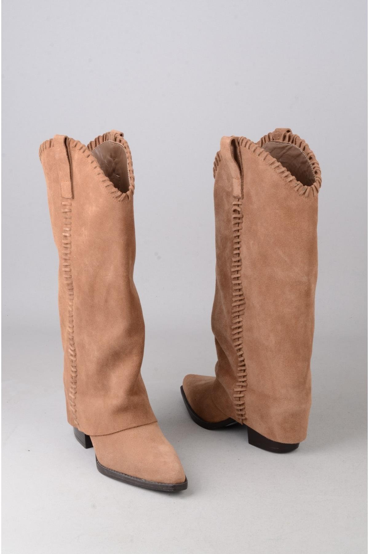 SEÇ 4500 HAKİKİ DERİ WESTERN TOPUKLU ÇİZME (Topuk Boyu:7 cm) SİGARO