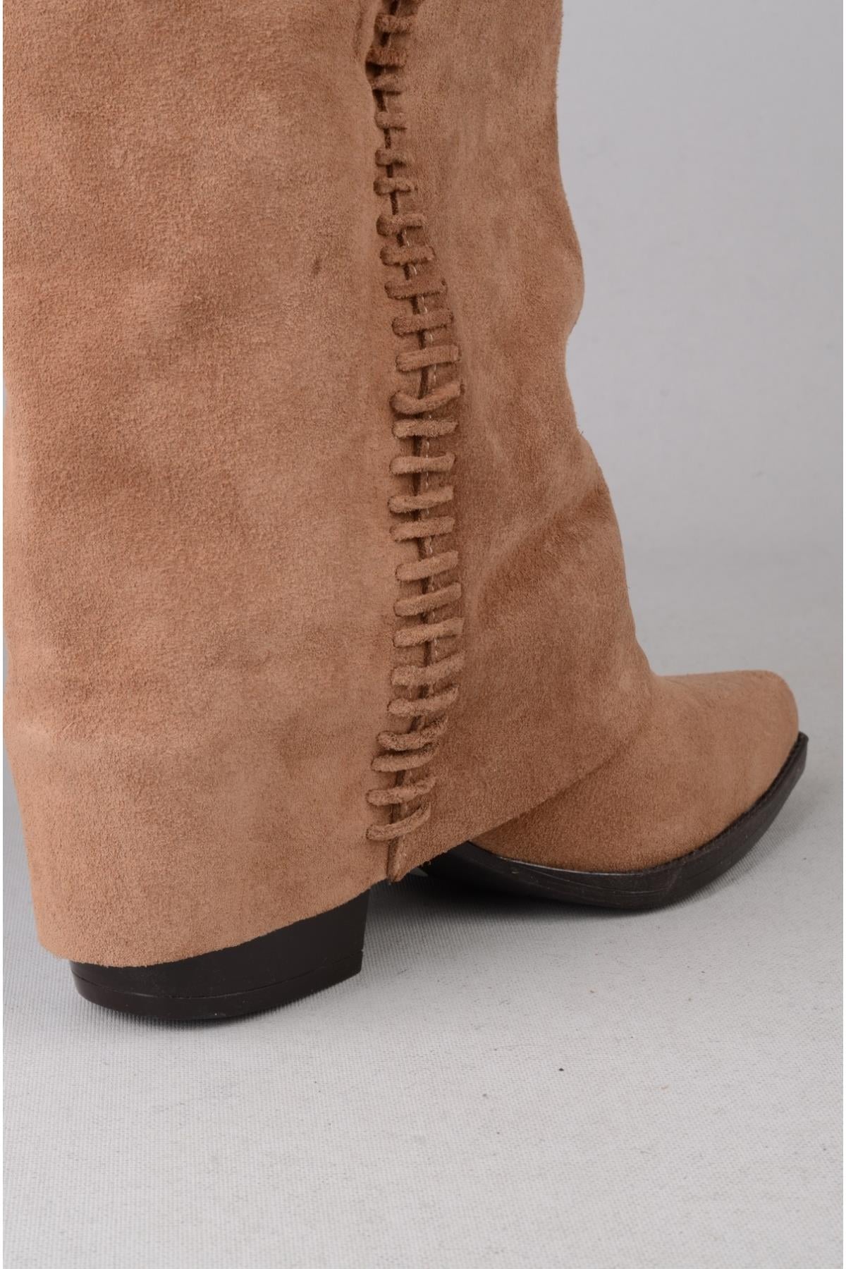 SEÇ 4500 HAKİKİ DERİ WESTERN TOPUKLU ÇİZME (Topuk Boyu:7 cm) SİGARO