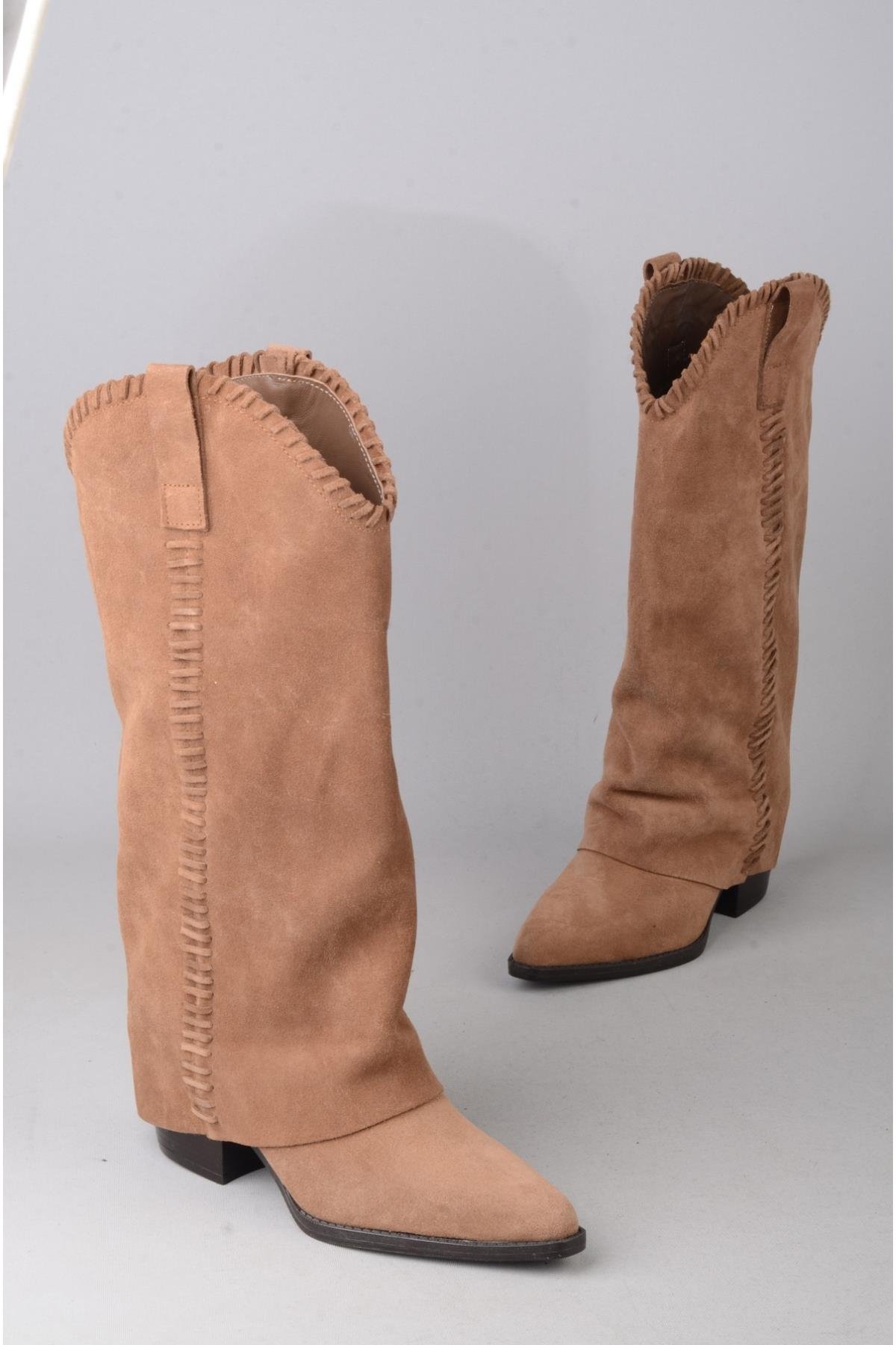 SEÇ 4500 HAKİKİ DERİ WESTERN TOPUKLU ÇİZME (Topuk Boyu:7 cm) SİGARO