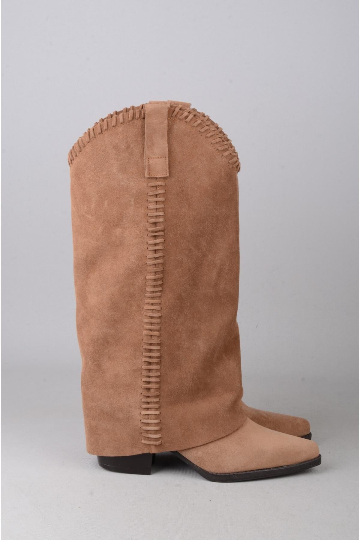 SEÇ 4500 HAKİKİ DERİ WESTERN TOPUKLU ÇİZME (Topuk Boyu:7 cm) SİGARO