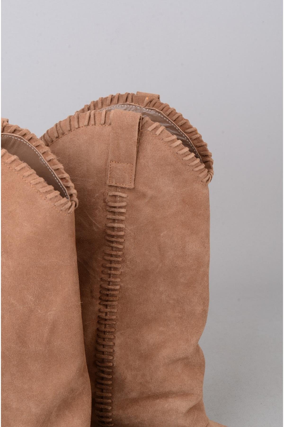 SEÇ 4500 HAKİKİ DERİ WESTERN TOPUKLU ÇİZME (Topuk Boyu:7 cm) SİGARO