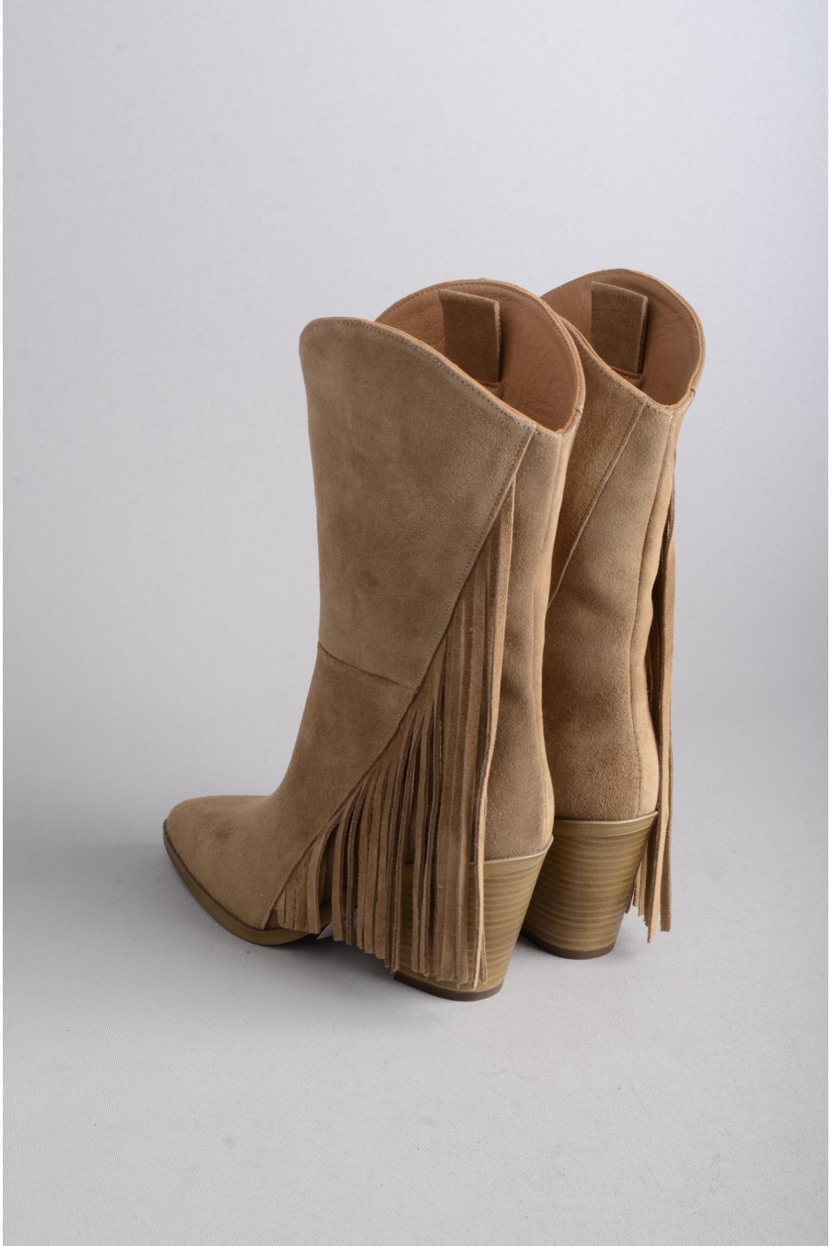 SEÇ 55060 HAKİKİ DERİ PÜSKÜLLÜ TOPUKLU KADIN ÇİZME (Topuk Boyu:8 cm) VİZON SÜET