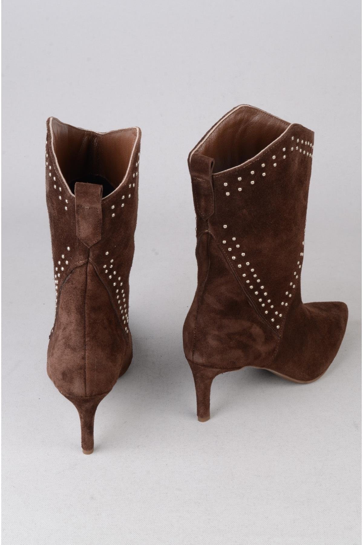 SEÇ 5510 WESTERN TOPUKLU ÇİZME (Topuk Boyu:7 cm) KAHVE SÜET