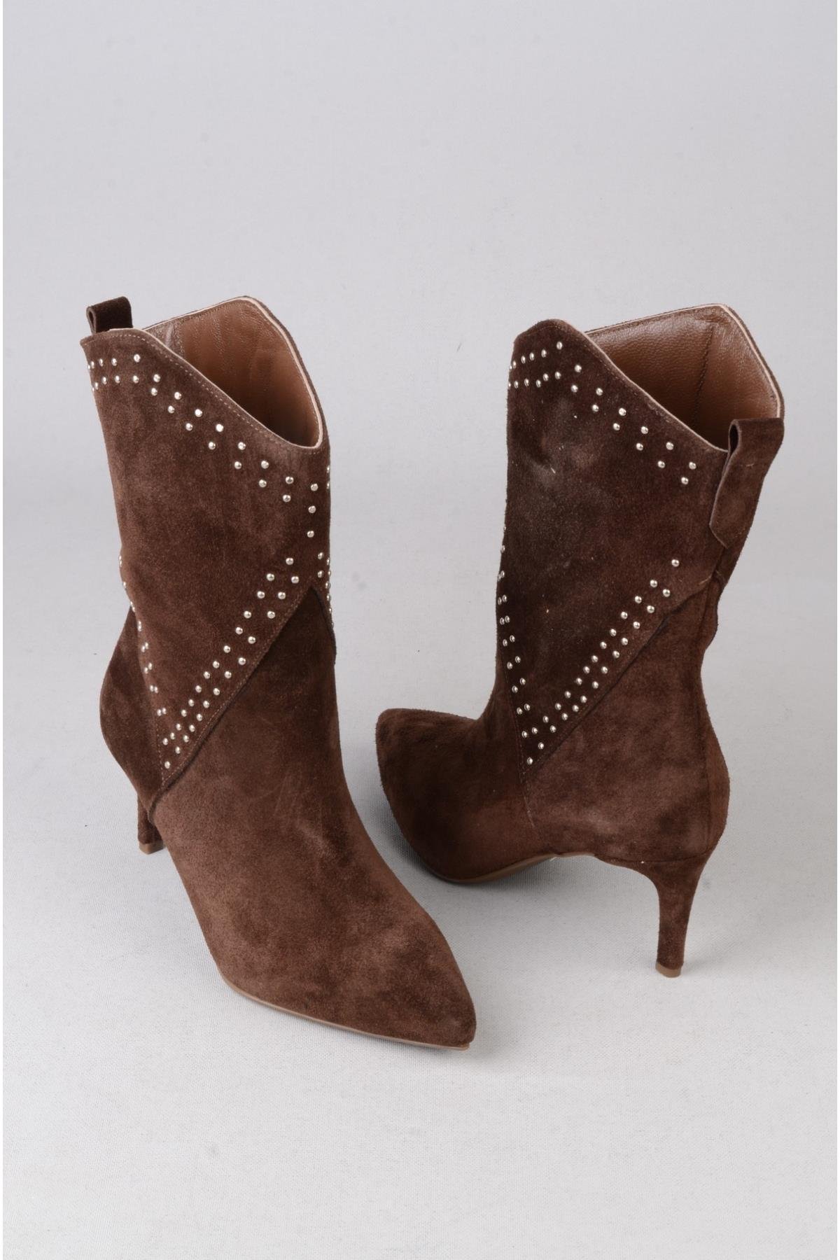 SEÇ 5510 WESTERN TOPUKLU ÇİZME (Topuk Boyu:7 cm) KAHVE SÜET