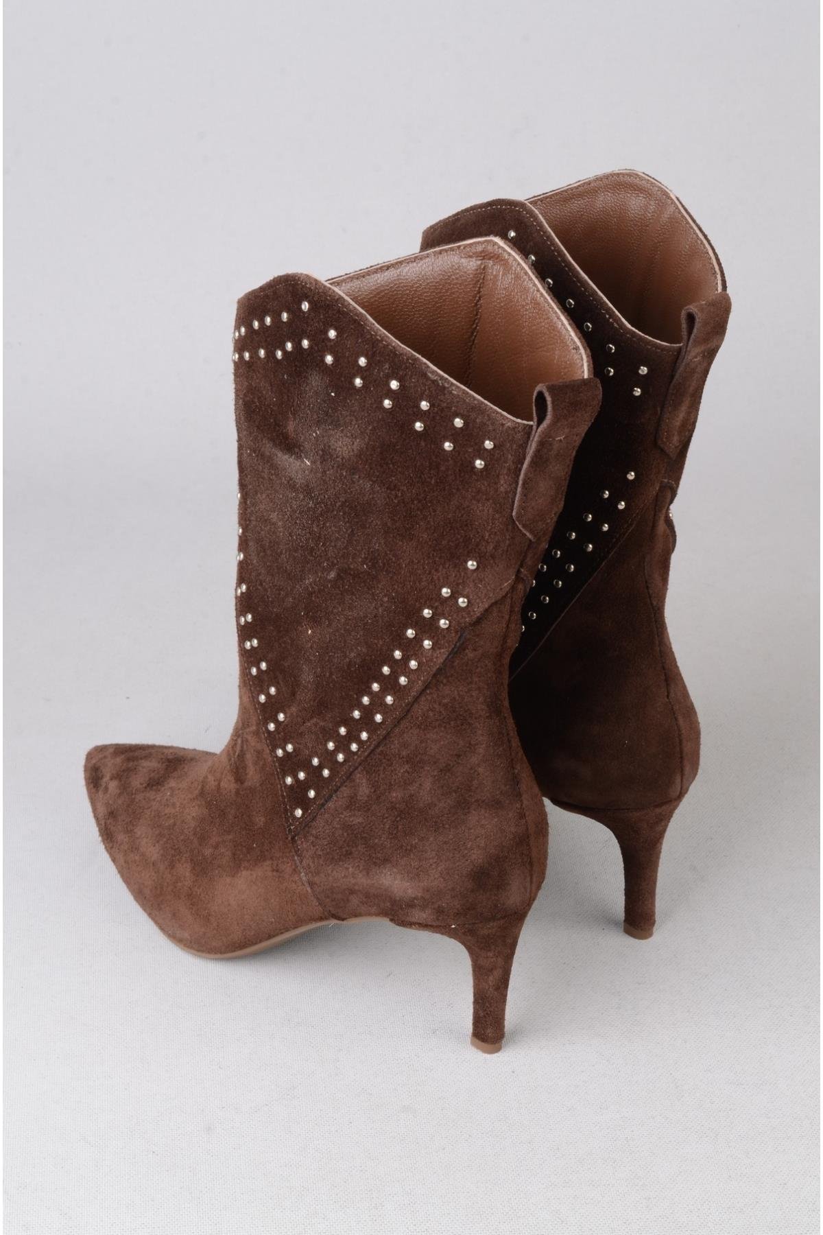 SEÇ 5510 WESTERN TOPUKLU ÇİZME (Topuk Boyu:7 cm) KAHVE SÜET