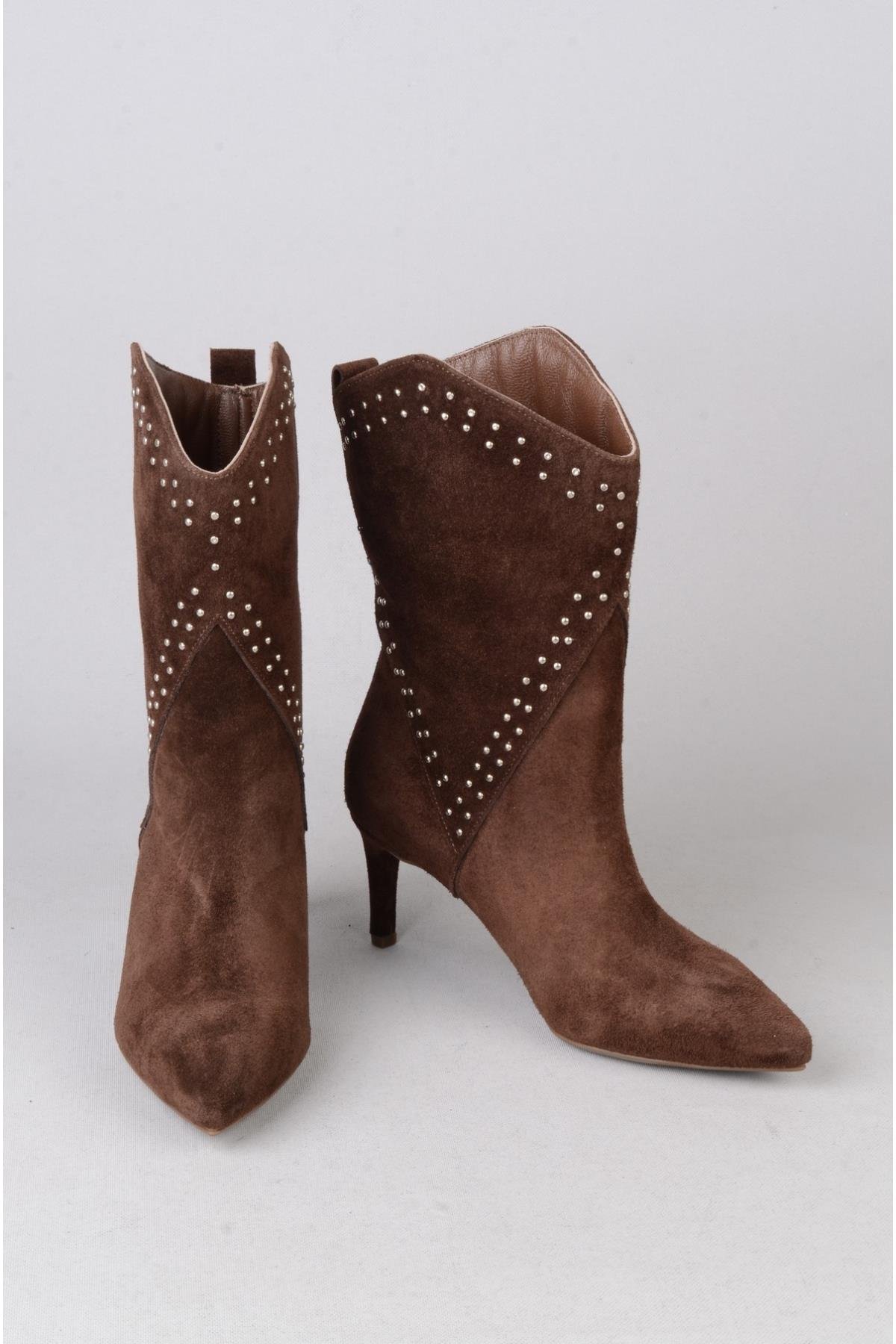 SEÇ 5510 WESTERN TOPUKLU ÇİZME (Topuk Boyu:7 cm) KAHVE SÜET