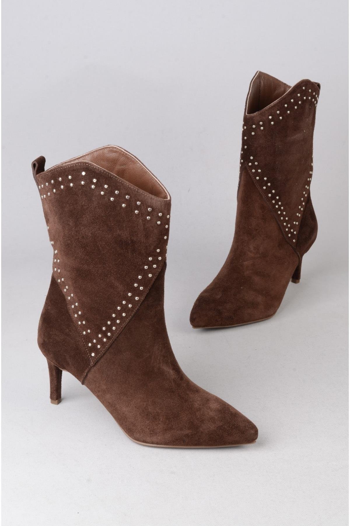 SEÇ 5510 WESTERN TOPUKLU ÇİZME (Topuk Boyu:7 cm) KAHVE SÜET