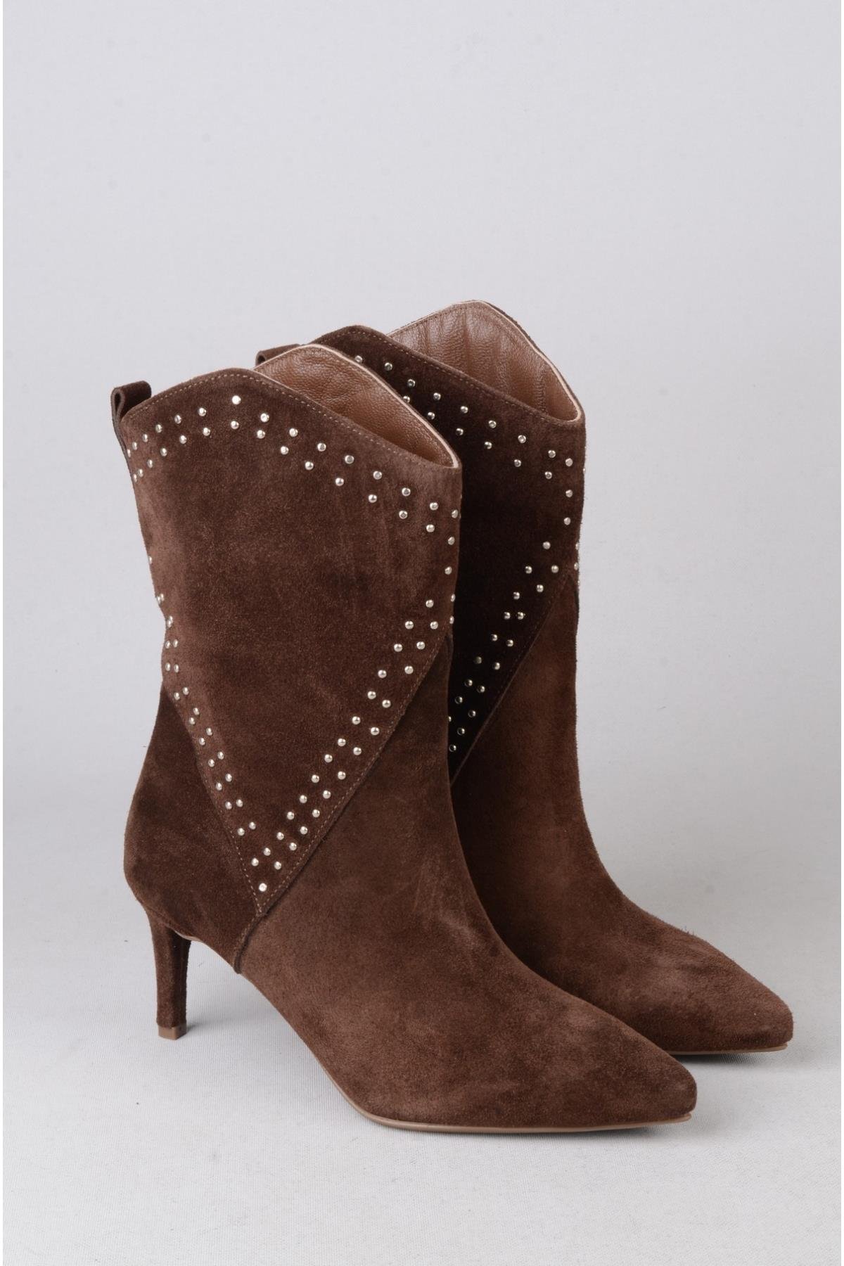 SEÇ 5510 WESTERN TOPUKLU ÇİZME (Topuk Boyu:7 cm) KAHVE SÜET